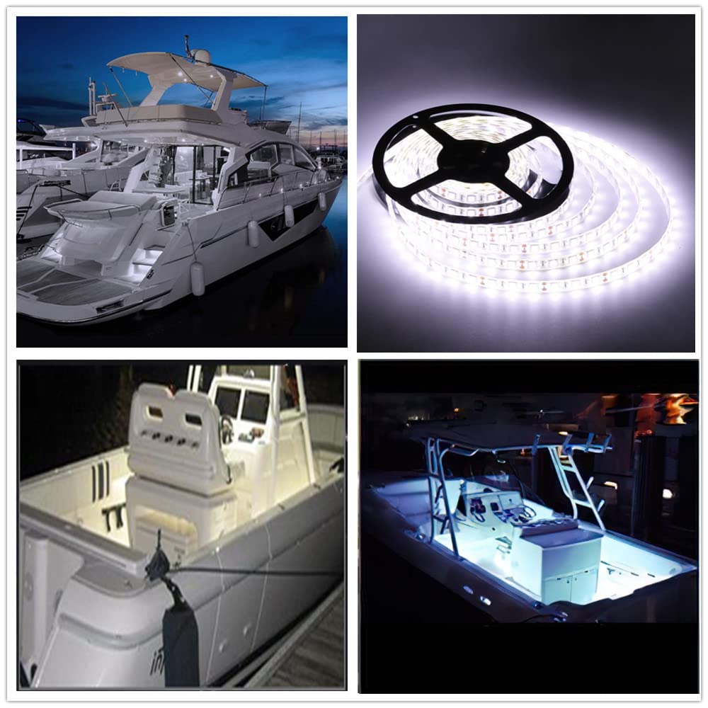 12V 20FT Waterproof Marine LED Strip Lights for Pontoon Boats - White Boat Deck & Interior Lighting with Extension Cable - Perfect for Night Fishing, Party Cruising and Waterfront Entertainment