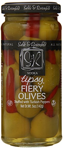 Sable & Rosenfeld Fiery Tipsy Olives - 5oz Jar | Spicy Cocktail Garnish, Charcuterie Board & Martini Olive Upgrade | Perfect for Happy Hour & Gourmet Snacking