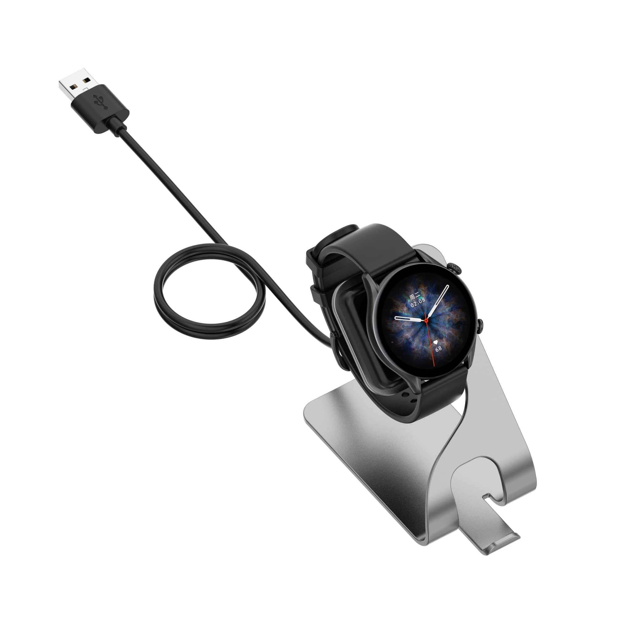 ECSEM Magnetic Charging Stand for Amazfit GTS 3/GTR 3 Pro - 3.3ft USB Cable Portable Charger Dock (Gray) | Perfect for Home, Office & Travel Charging