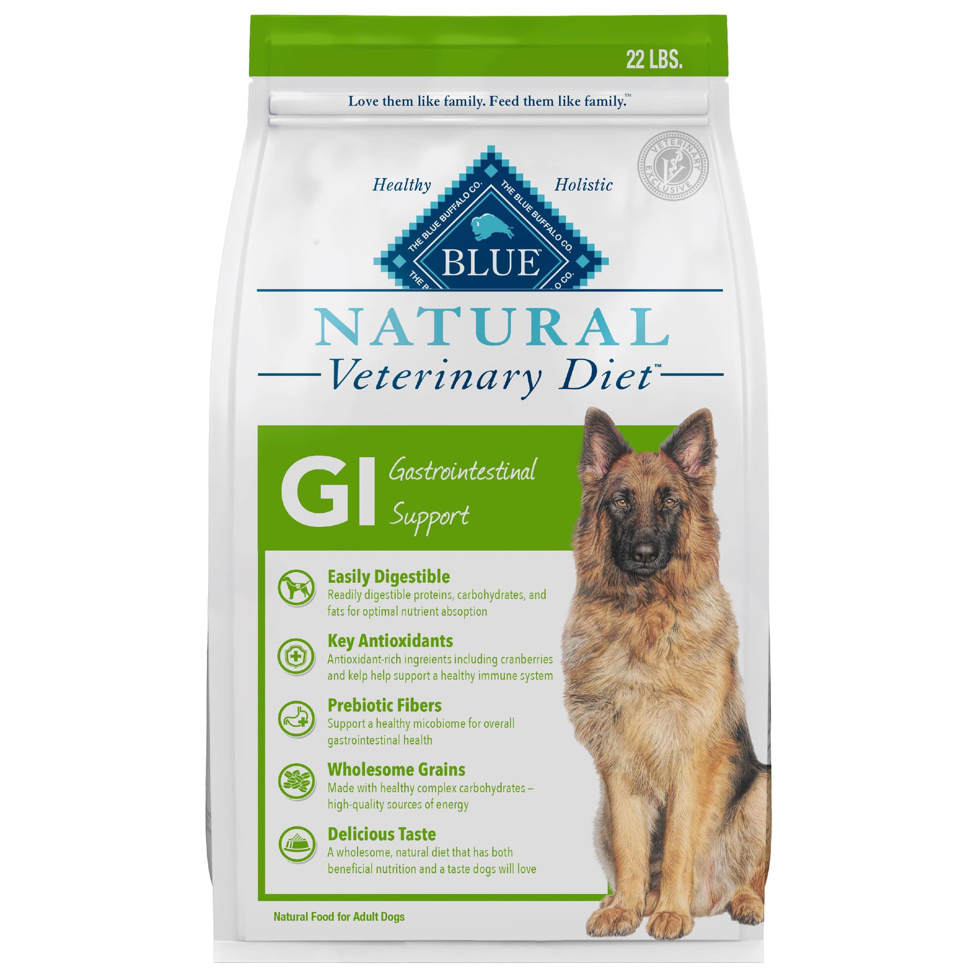 Blue Buffalo Natural Veterinary Diet GI Gastrointestinal Support Dry Dog Food - Chicken Flavor, 22lb Bag for Sensitive Stomach | Vet Prescription Required | Ideal for Dogs with Digestive Issues & Food Allergies