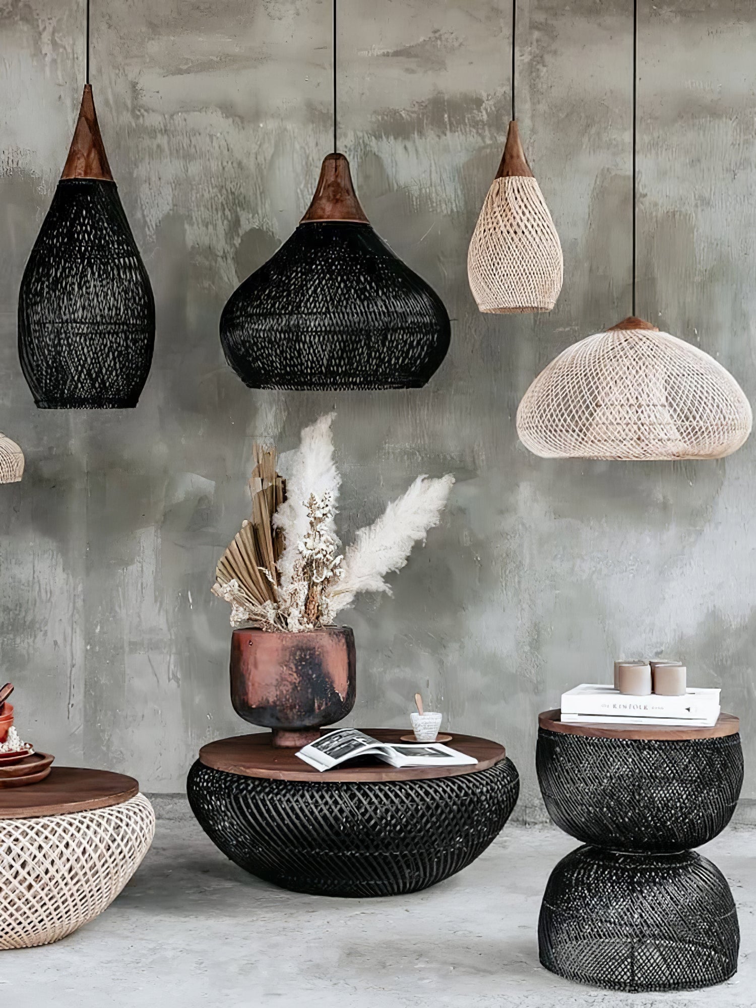 Handwoven Rattan Pendant Light - Boho Natural Woven Hanging Lamp for Bedroom, Living Room, Patio & Outdoor Decor