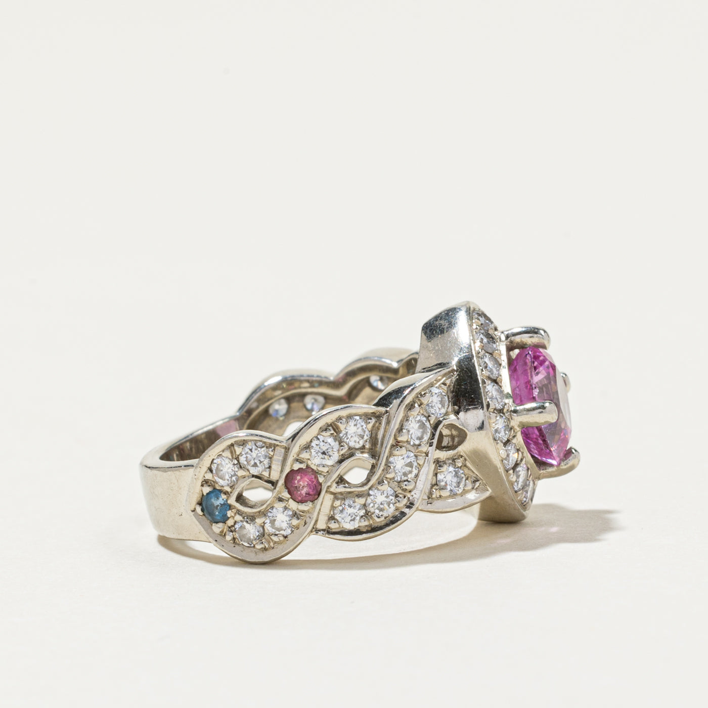 Pink Sapphire & Diamond Halo Crossover Ring 2.00ctw 0.90ctw Size 5.75 - Elegant Engagement Wedding Gift for Her