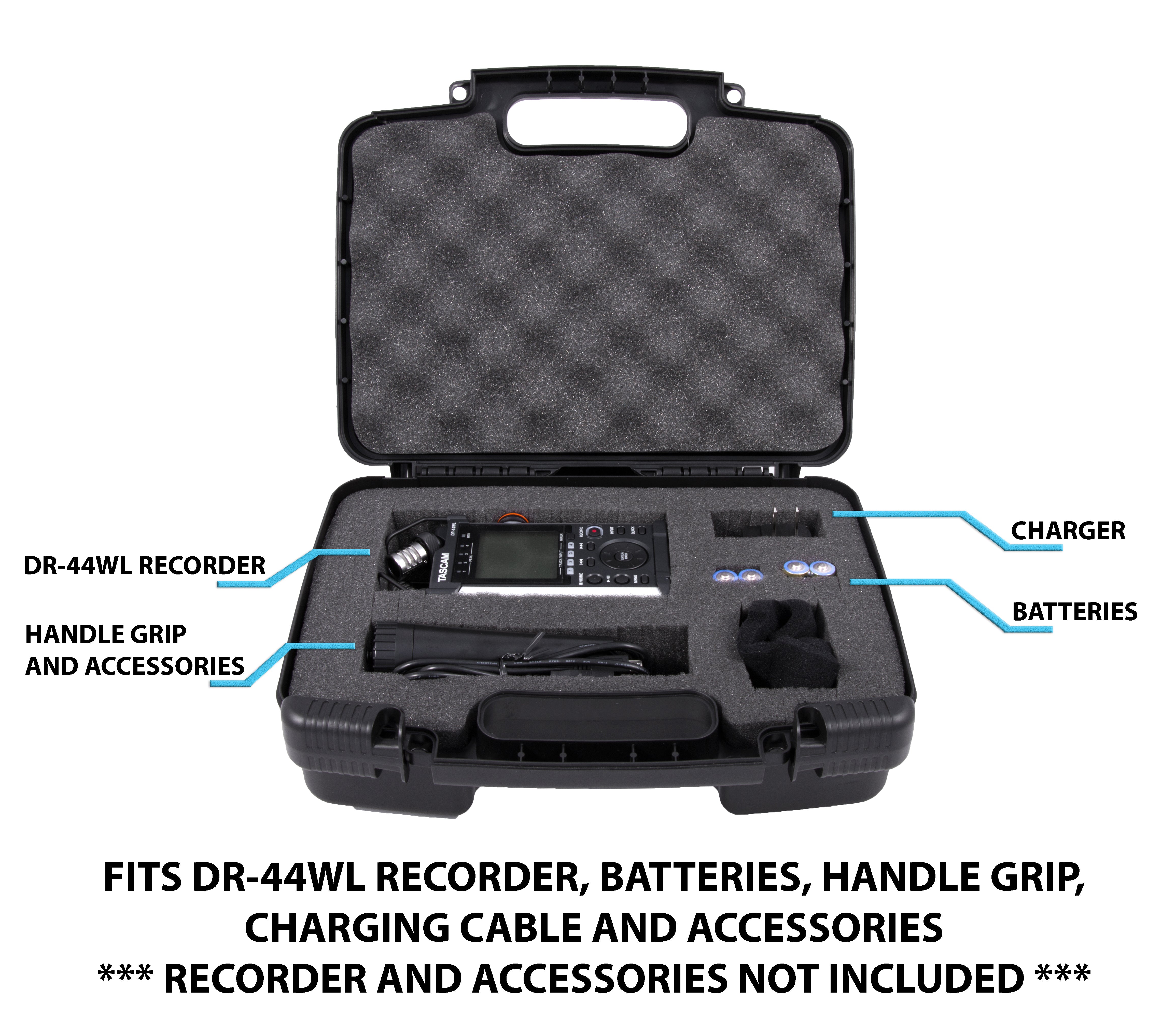CASEMATIX Customizable Travel Case for Tascam DR-05x, DR-40x, 22L 100MK, 100MKiii, 44WL Recorders & Accessories - Durable Protective Storage for Field Recording & Travel