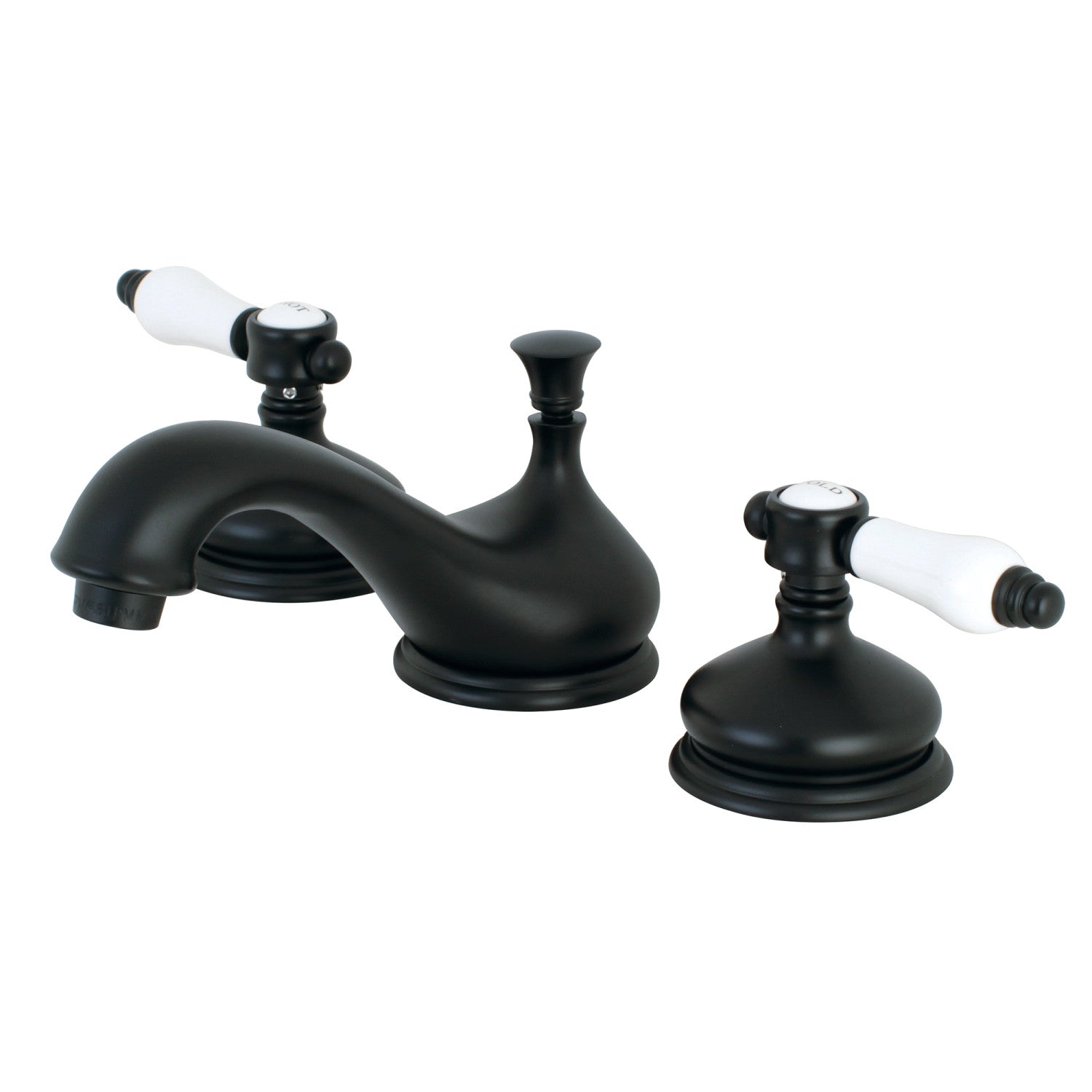 Bel Air KS1160BPL Matte Black Widespread Bathroom Faucet - 2 Handle 3 Hole Deck Mount with Brass Pop Up Drain - Perfect for Modern Bathroom Renovations and Luxury Home Upgrades