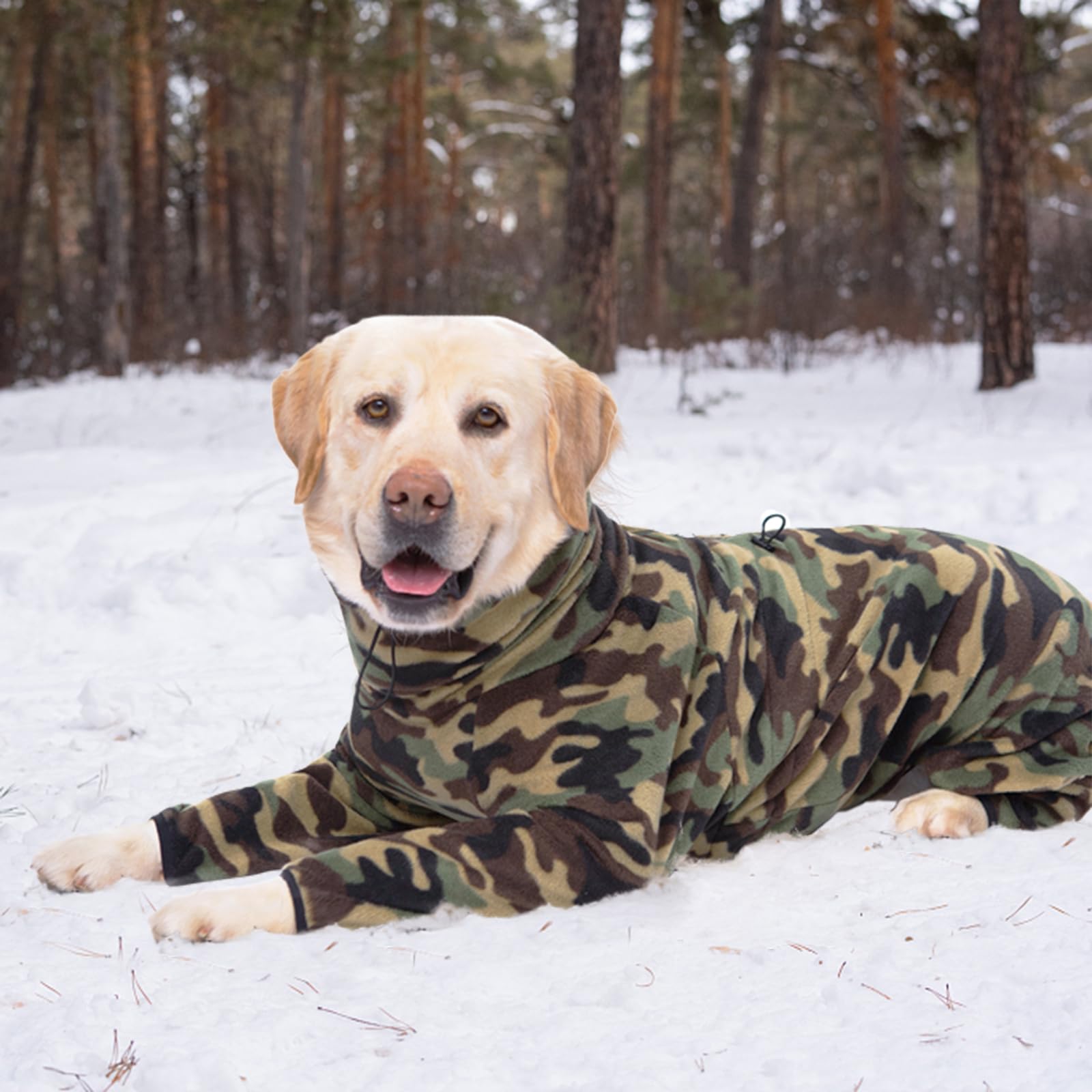 Yeapeeto 4-Legs Fleece Dog Winter Coat for Large & Medium Dogs - High Collar Windproof Snowsuit with Full Body Coverage, Warm Cold Weather Dog Sweater in Camouflage (3X-Large) - Perfect for Winter Walks, Outdoor Adventures & Snow Play