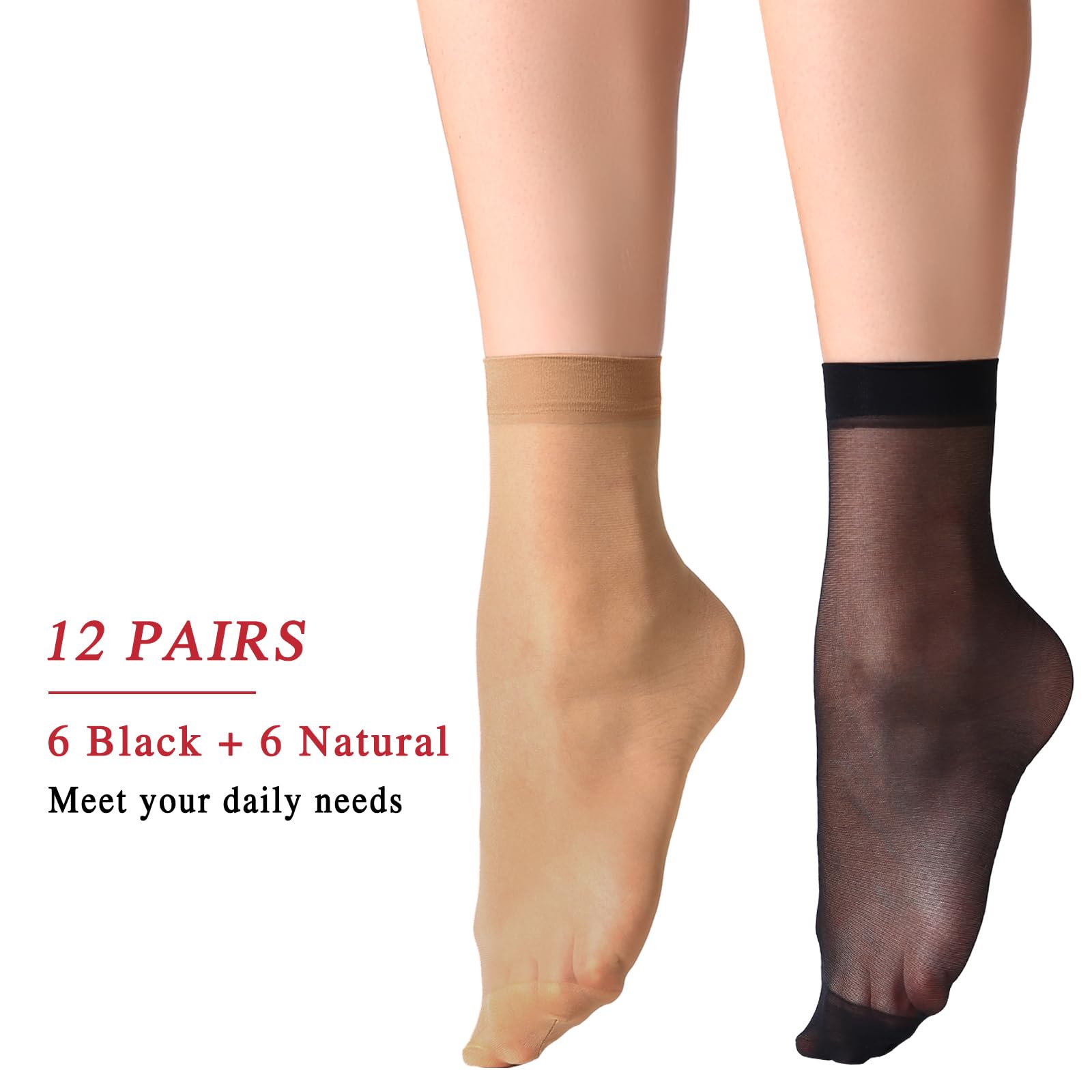 Yilanmy 12 Pairs Women's Sheer Ankle High Socks with Reinforced Toe - Nylon Pantyhose Socks for Everyday Wear, Office & Casual Outfits