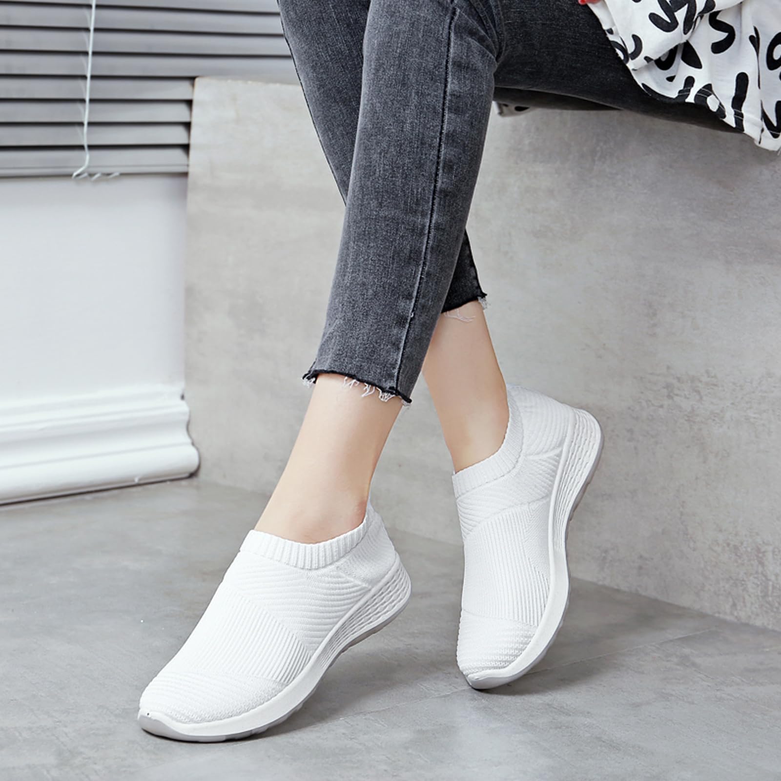 EFTCAL Women's Slip-On Walking Shoes - Breathable Mesh Athletic Sneakers for Running, Tennis & Casual Wear - Lightweight Comfortable Non-Slip Elastic Knit Socks Shoes for Workout, Travel & Daily Use
