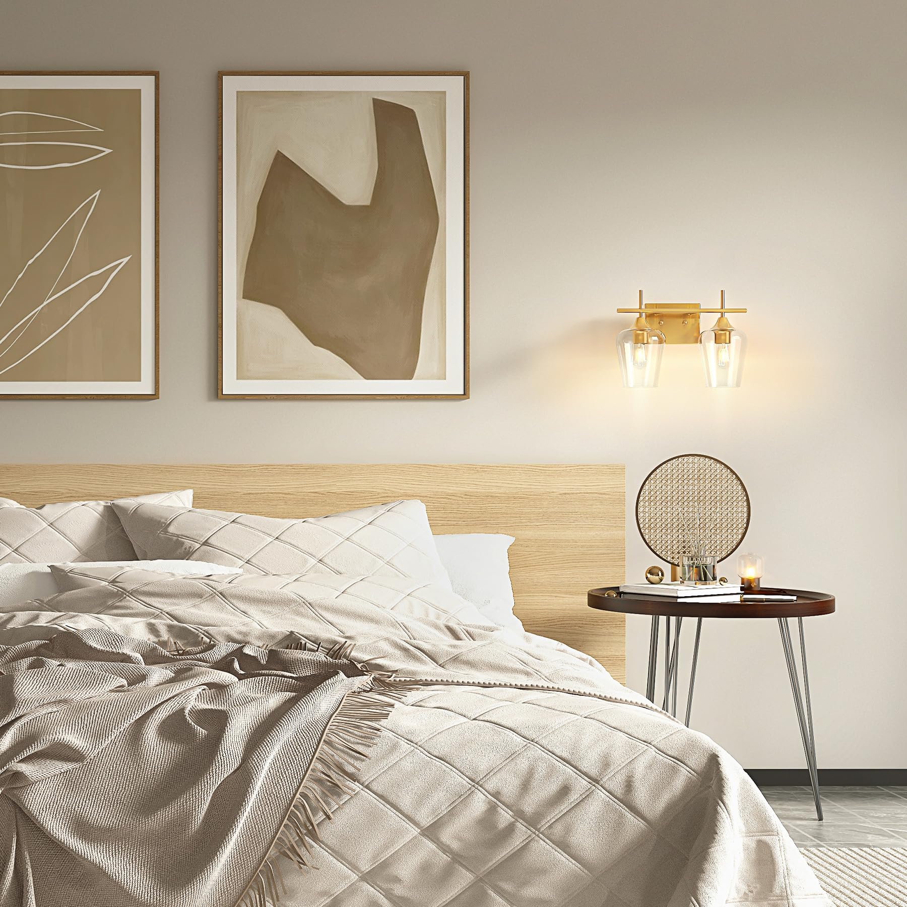 VONLUCE 2-Light Modern Bathroom Vanity Light Fixture with Clear Glass - Brushed Gold Wall Sconce for Mirror Lighting - Perfect for Bathroom, Bedroom, Hallway & Kitchen Decor