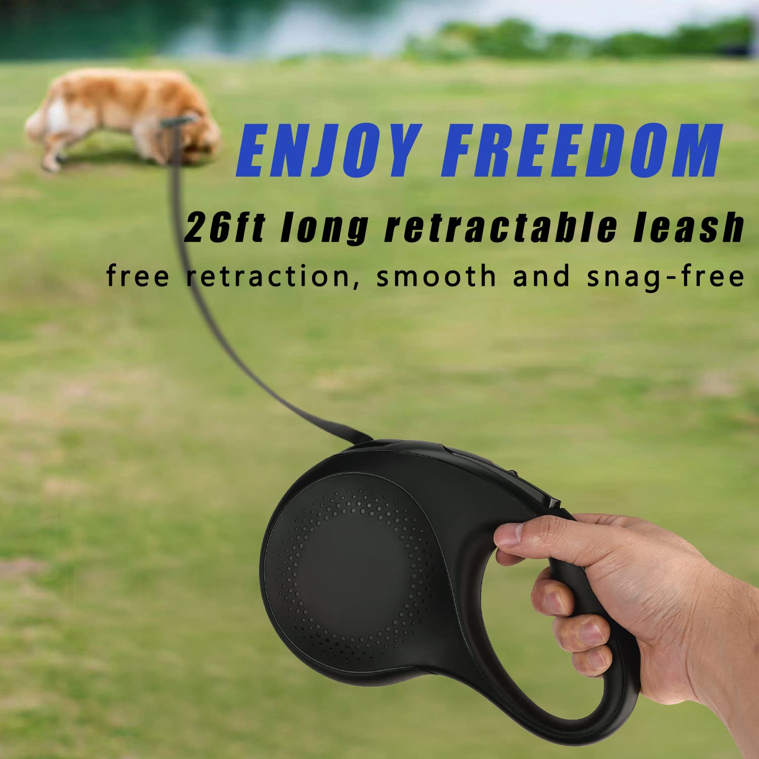 26FT Retractable Dog Leash for Small to Large Dogs up to 110lbs - Heavy Duty 360° Tangle-Free with Anti-Slip Handle & One Button Lock - Perfect for Walking, Running, Hiking and Outdoor Adventures with Your Pet