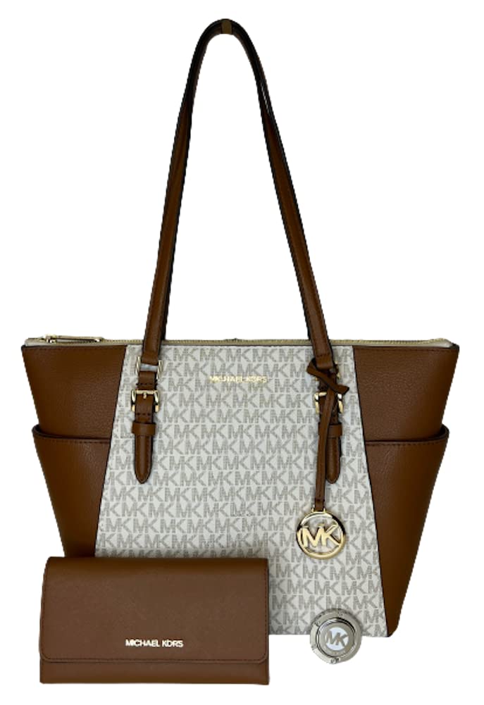 MICHAEL Michael Kors Charlotte Large Zip Tote with Matching Trifold Wallet, Purse Hook & Skinny Scarf Set - Perfect for Work, Travel and Everyday Use