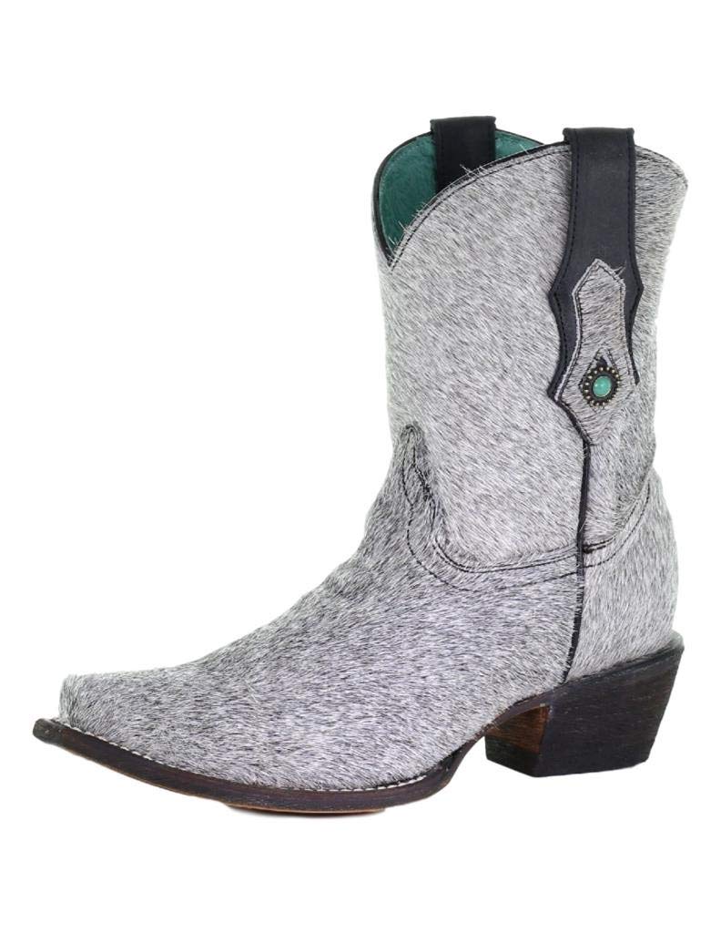 Women's Corral C3570 Western Ankle Boots with Fur & Conchos - Round Toe Mid Heel (2-3