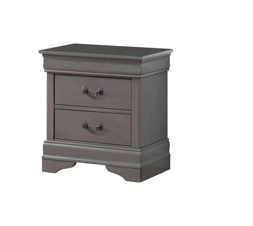 KLMM Classic Vintage Nightstand with 2 Drawers - Solid Wood English Dovetail Construction Bedside Table - Antique Nickel Hanging Pulls (Gray) - Perfect for Bedroom, Living Room & Office Furniture