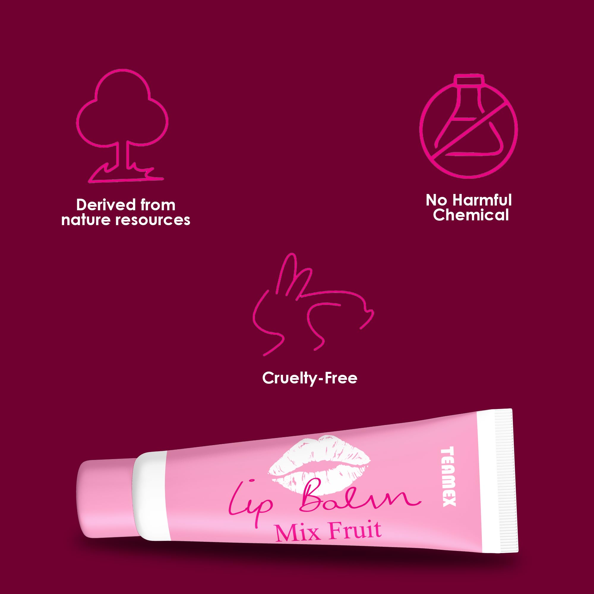 Teamax Mix Fruits Tinted Lip Balm - Hydrating & Barrier Repair for Dry & Chapped Lips with Beeswax, Coconut Oil & Sunflower Seed Oil (10g) - Perfect for Daily Moisture & Lip Care at Home, Work or Travel