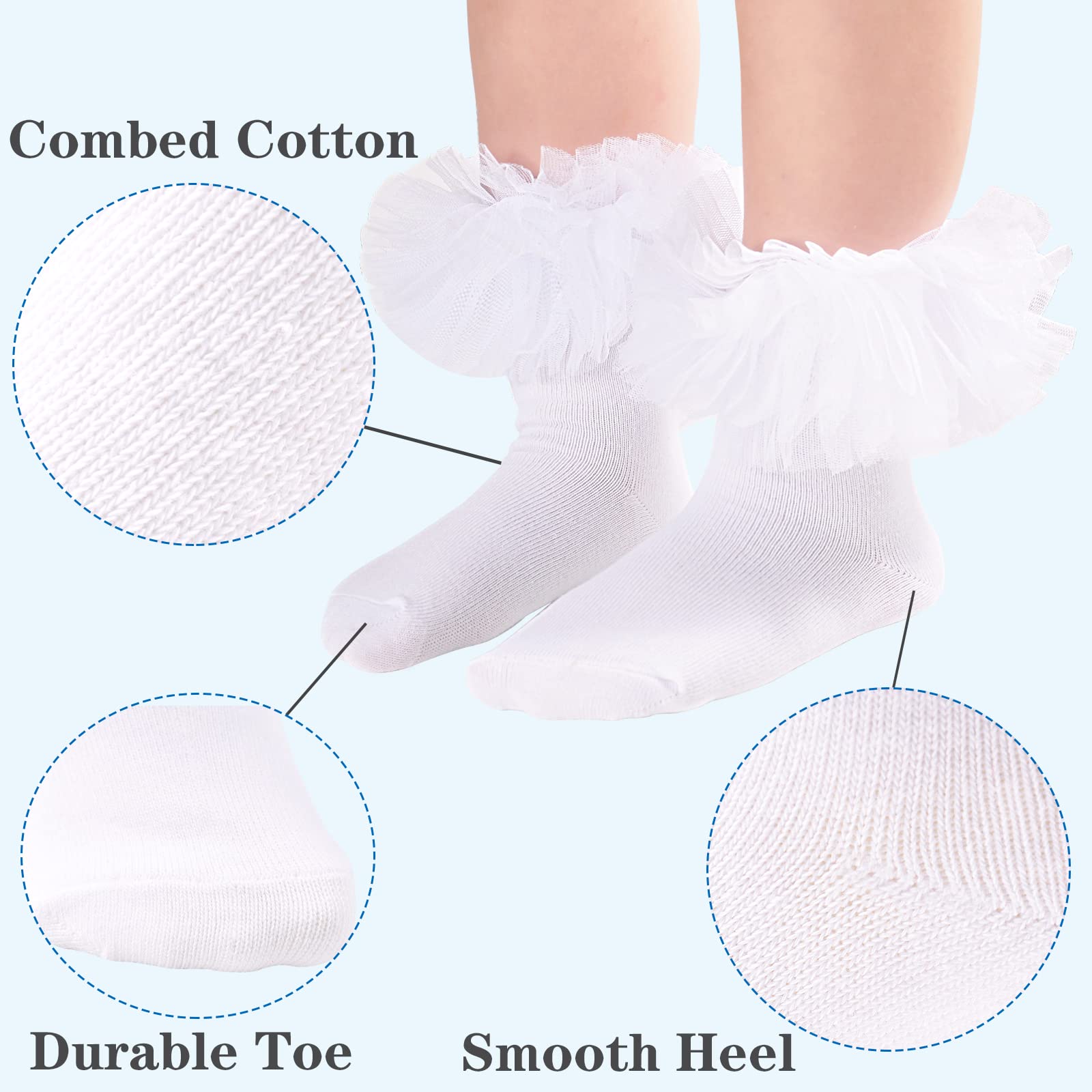 Girls Ruffle Socks - Double Lace Frilly Dress Socks for Toddlers & Little Girls (2-3 Pack) - Perfect for Parties, School, and Special Occasions