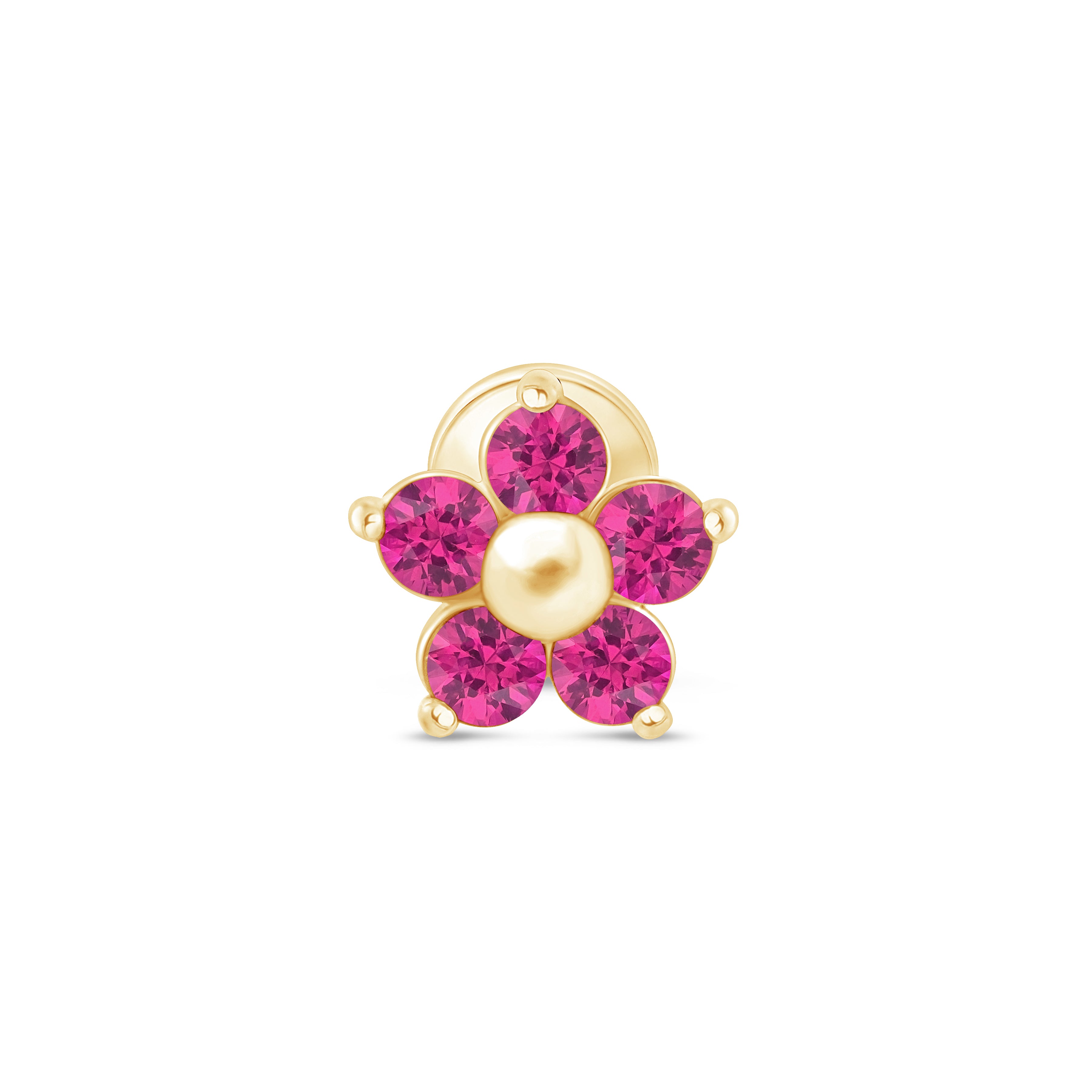 14K Solid Yellow Gold Ruby Flower Stud Earrings for Women - Elegant Floral Jewelry for Daily Wear, Parties & Special Occasions