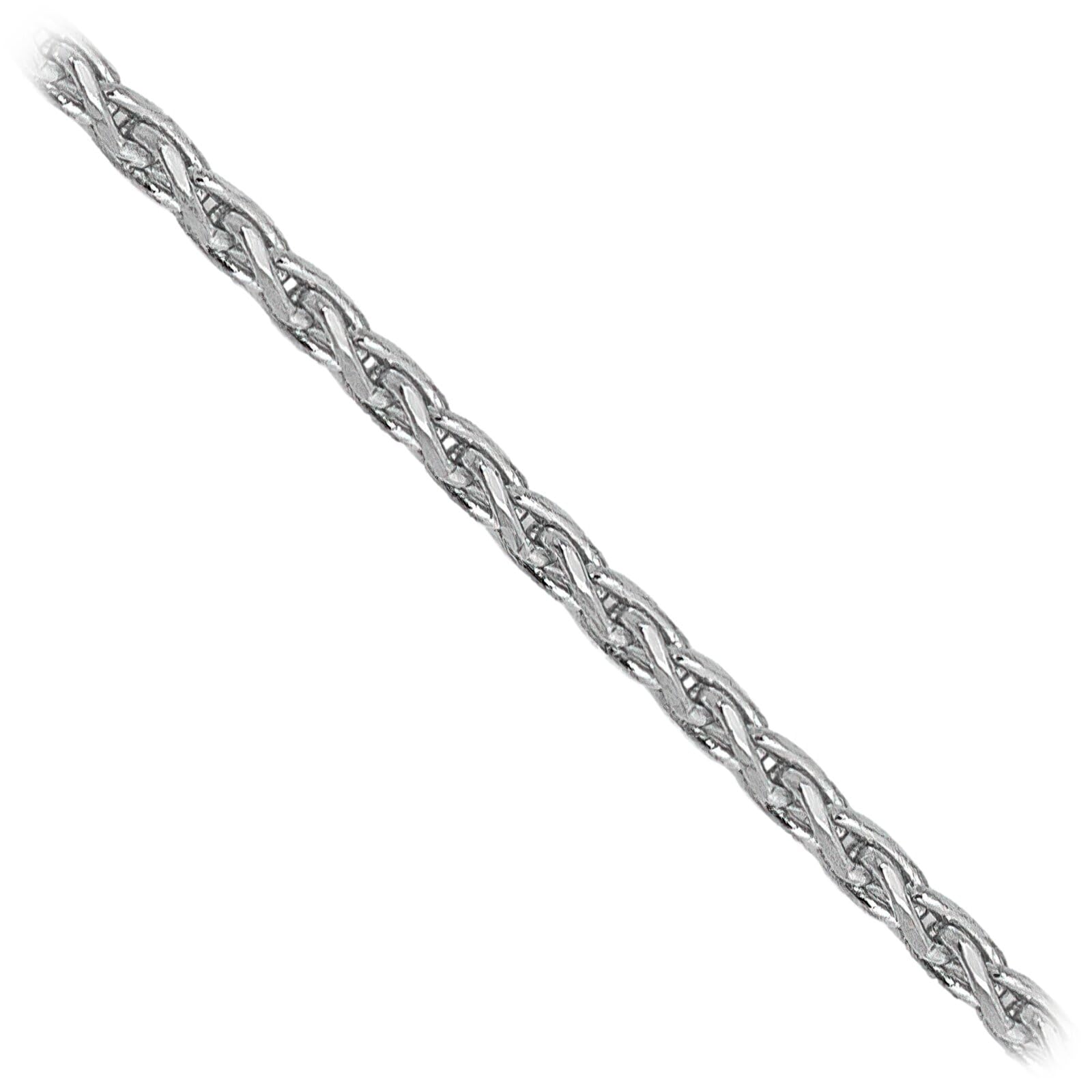 14K White Gold 1.2mm Round Diamond Cut Wheat Chain Anklet - 9