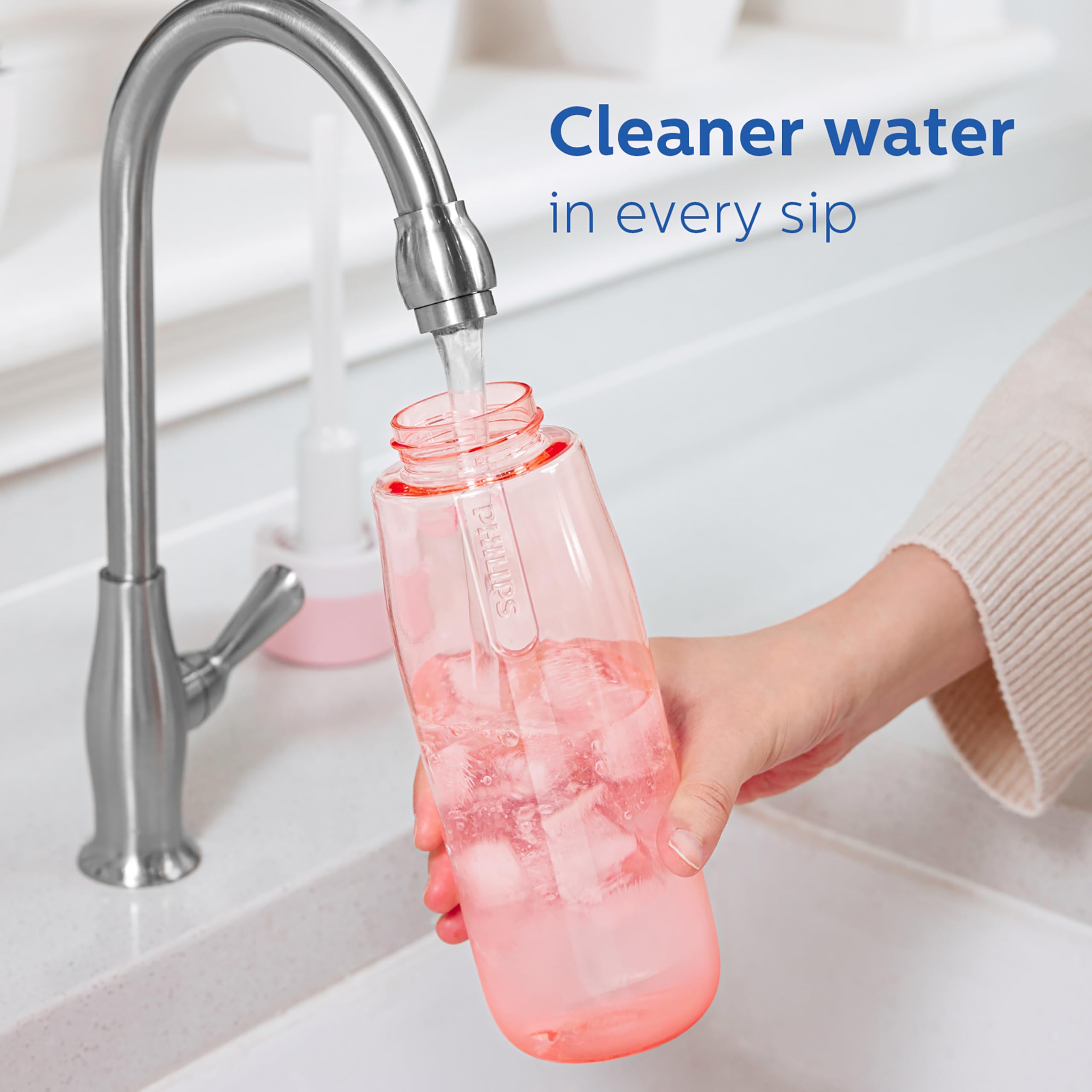 PHILIPS BPA-Free Tritan Filtered Water Bottle - 22 oz Reusable Travel Water Bottle with GoZero Everyday Filter, Replaces 450 Plastic Bottles - Perfect for Hiking, Camping, Gym & Outdoor Activities (Pink)