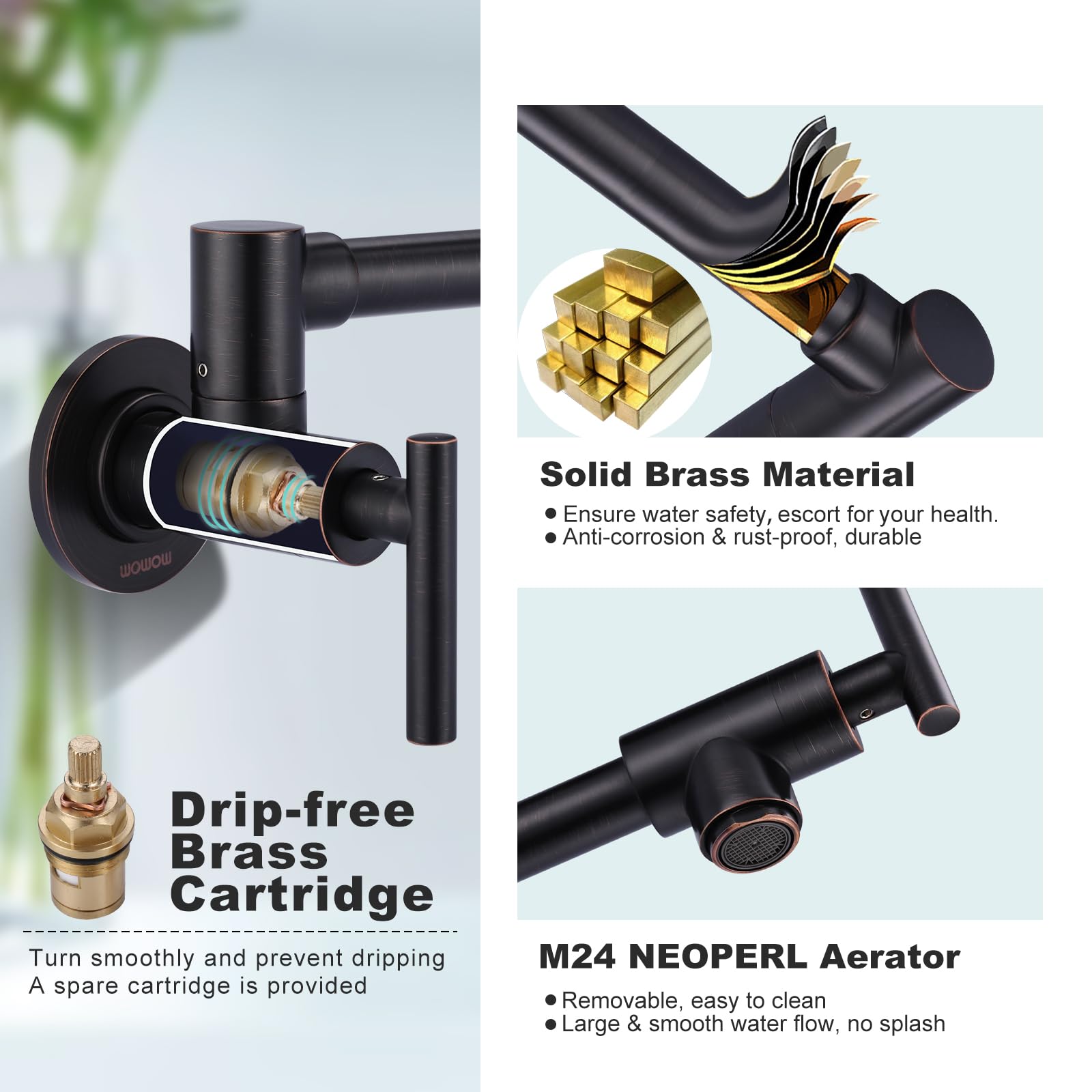 Commercial Grade Oil-Rubbed Bronze Wall Mount Pot Filler Faucet - Brass Swing Arm Kitchen Faucet with Double Joint for Stove - Perfect for Restaurant & Home Cooking