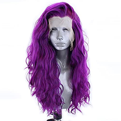 Fashionable Long Curly Synthetic Lace Front Wig - 22 Inches Purple Heat Resistant Wavy Hair for Women | Perfect for Cosplay, Parties & Daily Wear