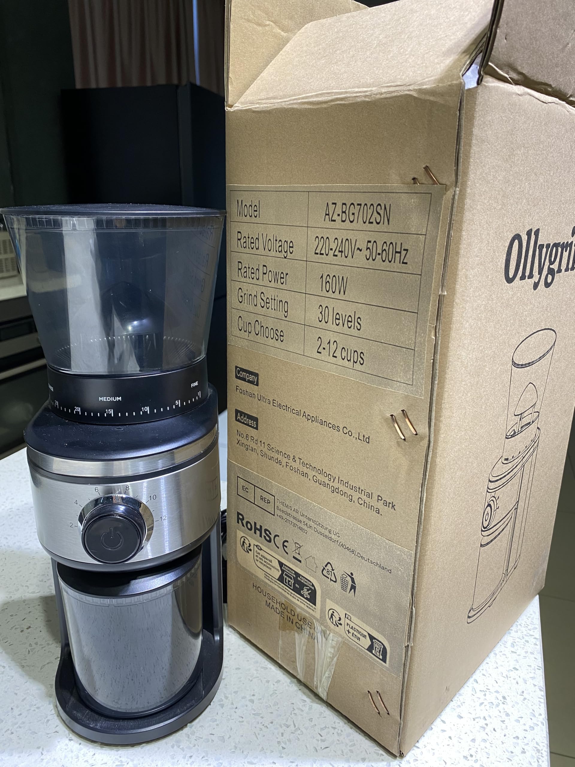 Premium Electric Burr Coffee Grinder - Conical Bean Grinder with 30 Adjustable Settings for 2-12 Cups (Silver & Black) - Perfect for Espresso, French Press & Drip Coffee Makers at Home or Office