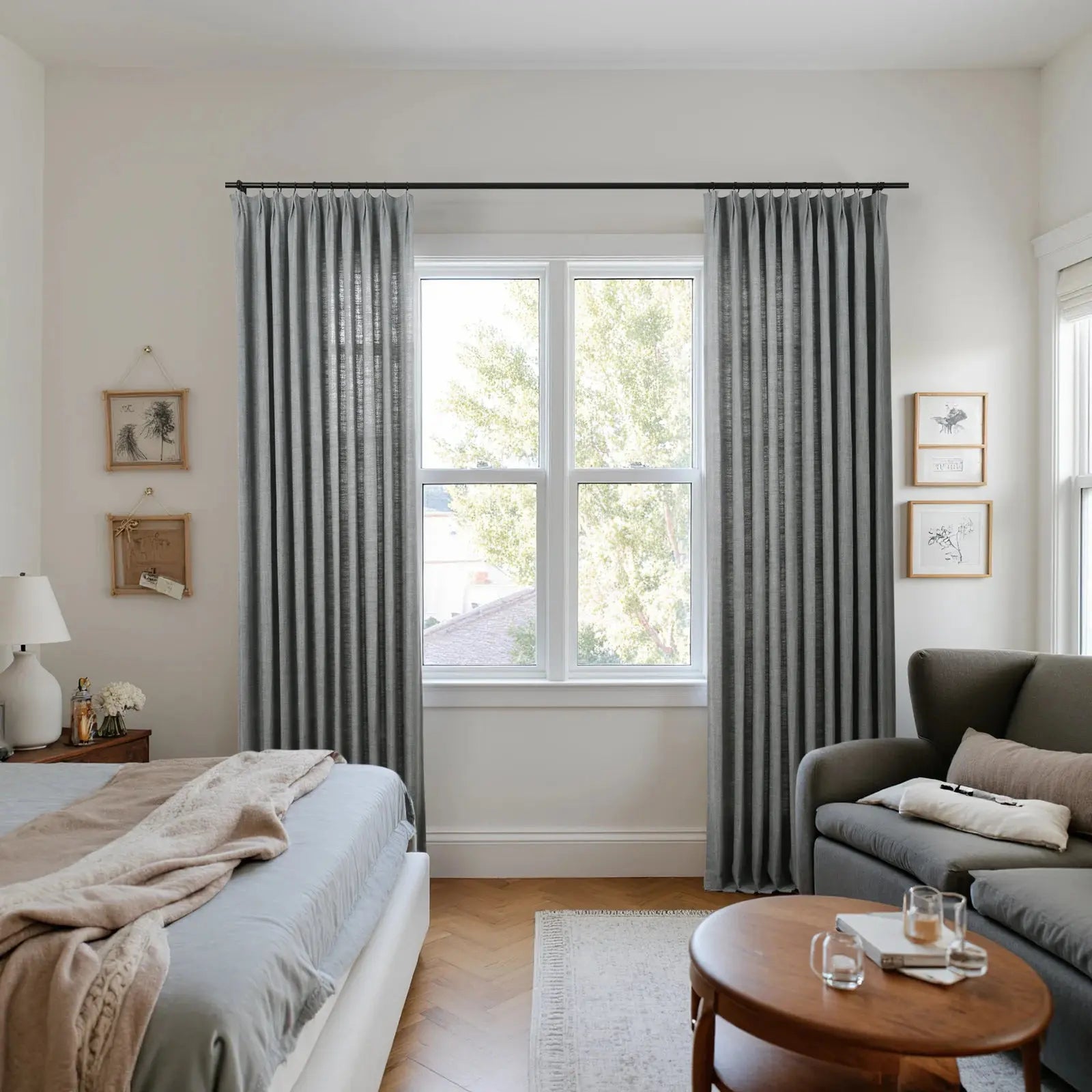 Reid Herringbone Curated Pleated Window Drapes - Elegant Blackout Curtains for Living Room & Bedroom