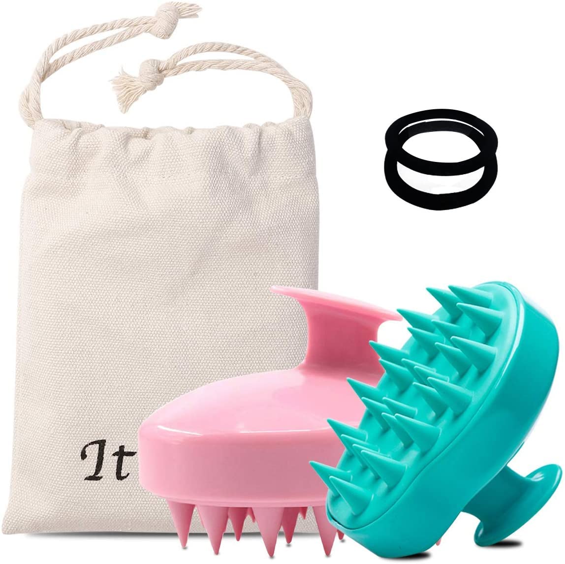 Ithyes Silicone Shampoo Brush & Scalp Massager - Wet/Dry Hair Brush for Men & Women - Improves Blood Circulation - Pet Grooming Tool - 2 Pack (Pink & Green) - Perfect for Home Spa & Pet Care