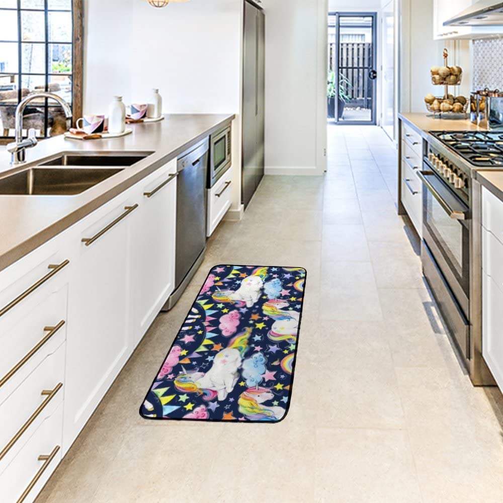 Cute Unicorn Non-Slip Kitchen Rug - Soft Plush Bathroom Mat with Memory Foam, Machine Washable, 39x20 Inch - Perfect for Kitchen, Bathroom, Nursery & Kids Room Decor