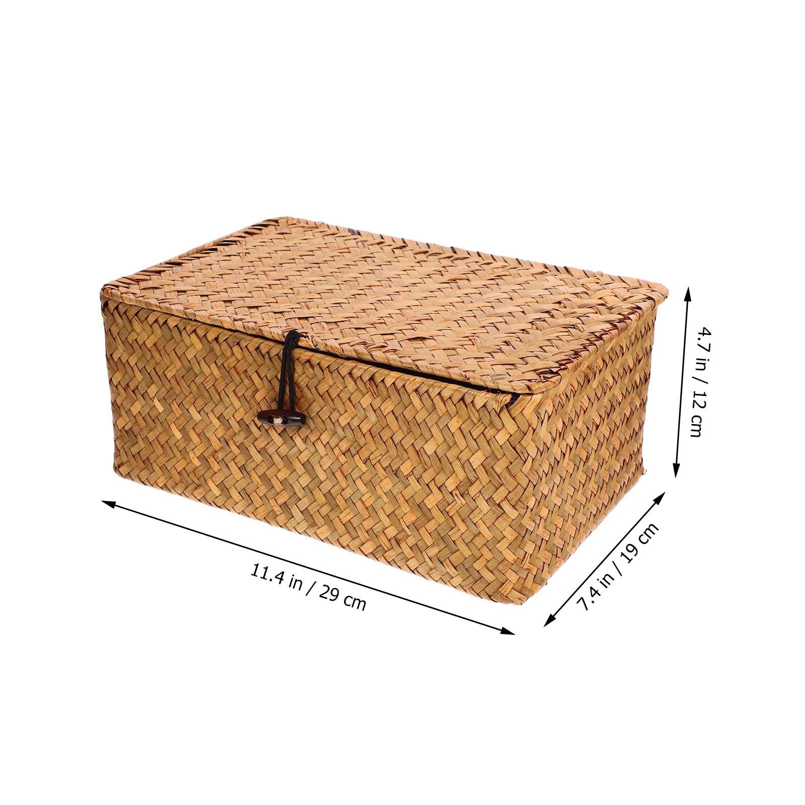 FOMIYES Seagrass Storage Baskets with Lid - Natural Woven Rectangular Wicker Bins for Home Organization | Shelf, Wardrobe & Closet Organizer | Perfect for Bedroom, Bathroom & Living Room Storage (Large Size)