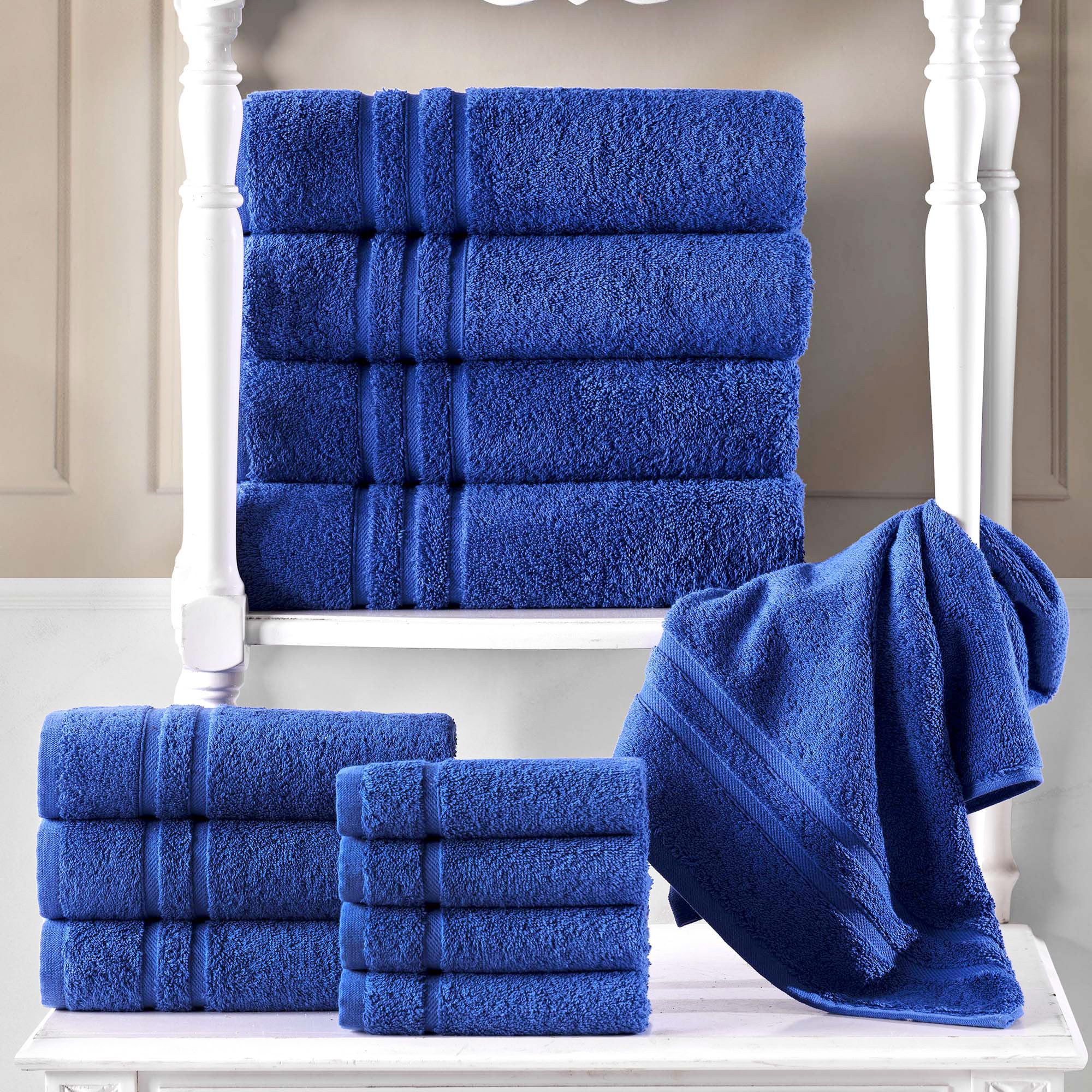 Premium 100% Cotton Bath Towels 4 Pack - Soft, Absorbent 600 GSM Linen Royal Blue Towels for Spa, Bathroom & Beach | Hawmam Luxury Towel Set for Daily Use & Gifts