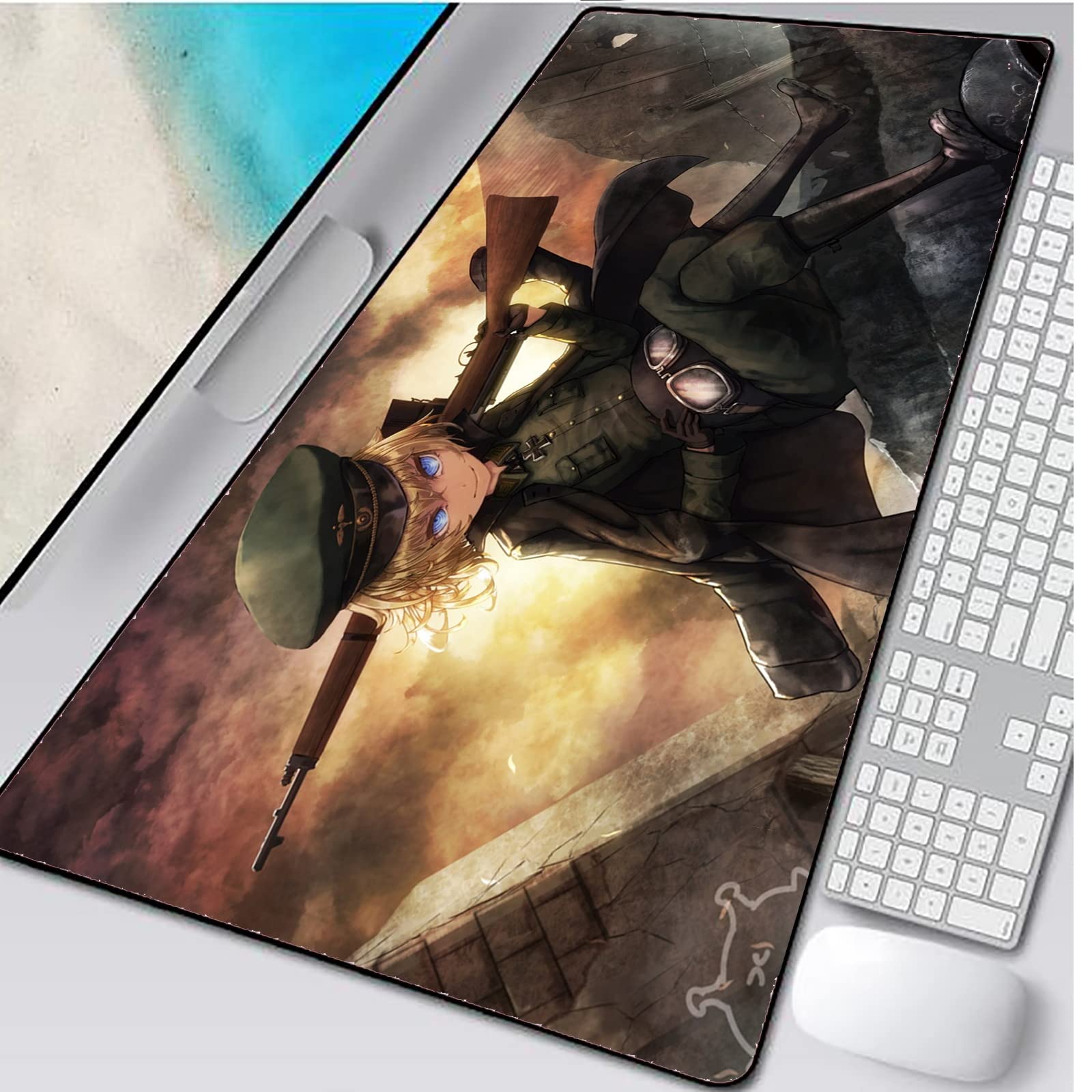 Anime Youjo Senki Large Gaming Mouse Pad - 40x90cm Extended Desk Mat for PC, Laptop, Keyboard & Mouse Accessories - Non-Slip Rubber Base for Gamers & Office Use