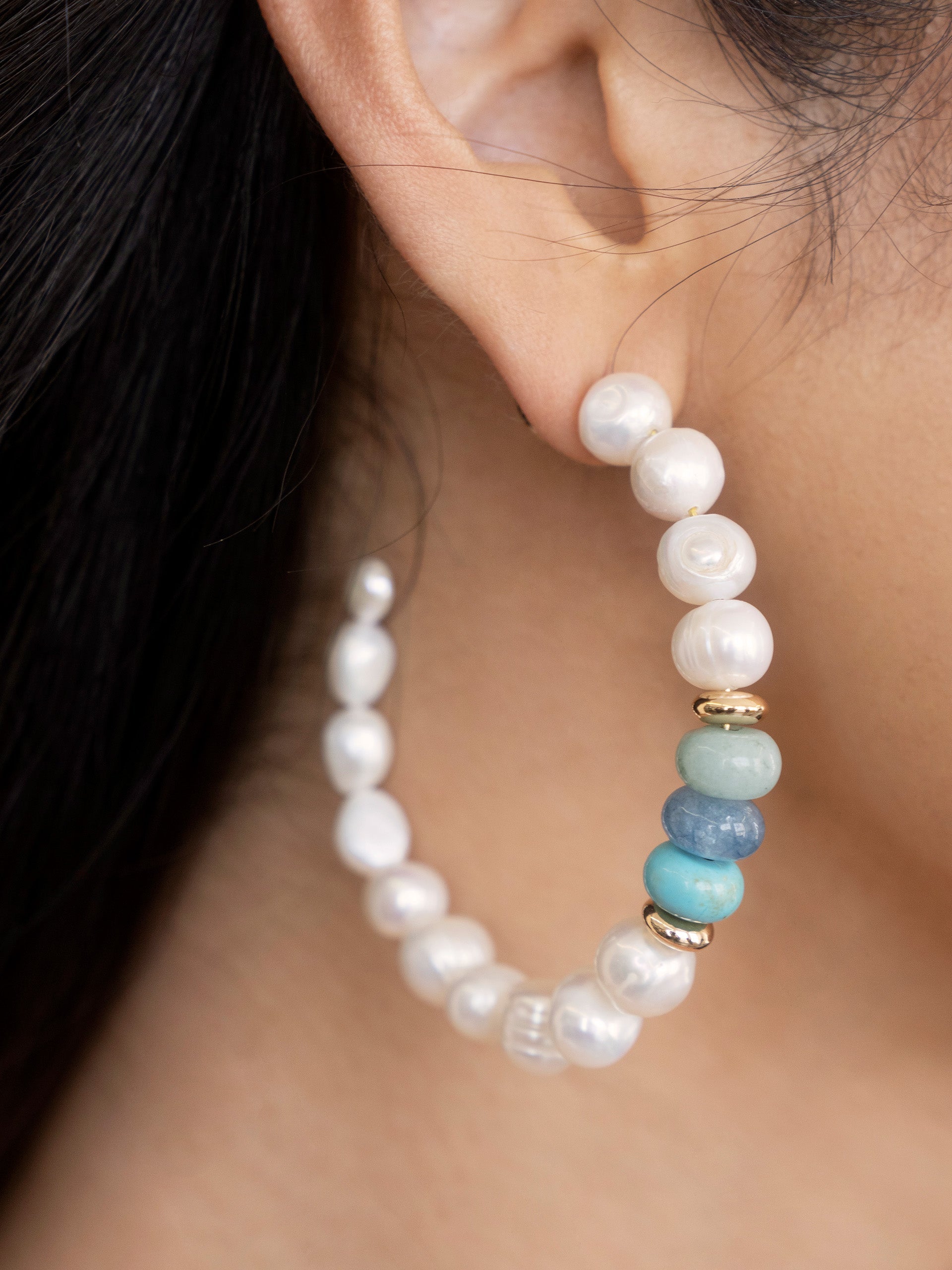 Stylish Pearl and Gemstone Hoop Earrings for Women - Perfect for Beach Vacations, Summer Outfits & Boho Fashion