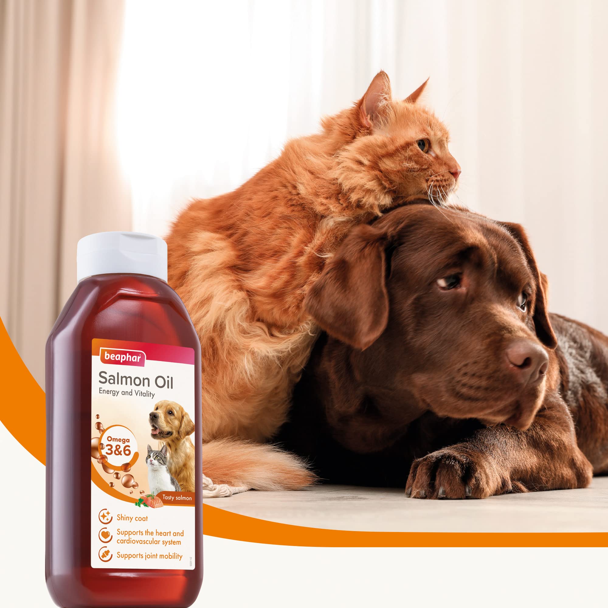 Beaphar Salmon Oil for Dogs & Cats - Omega 3 & 6 Supplement for Skin & Coat Health - Supports Joint Function & Immune System - Ideal for Daily Pet Care & Grooming Routine