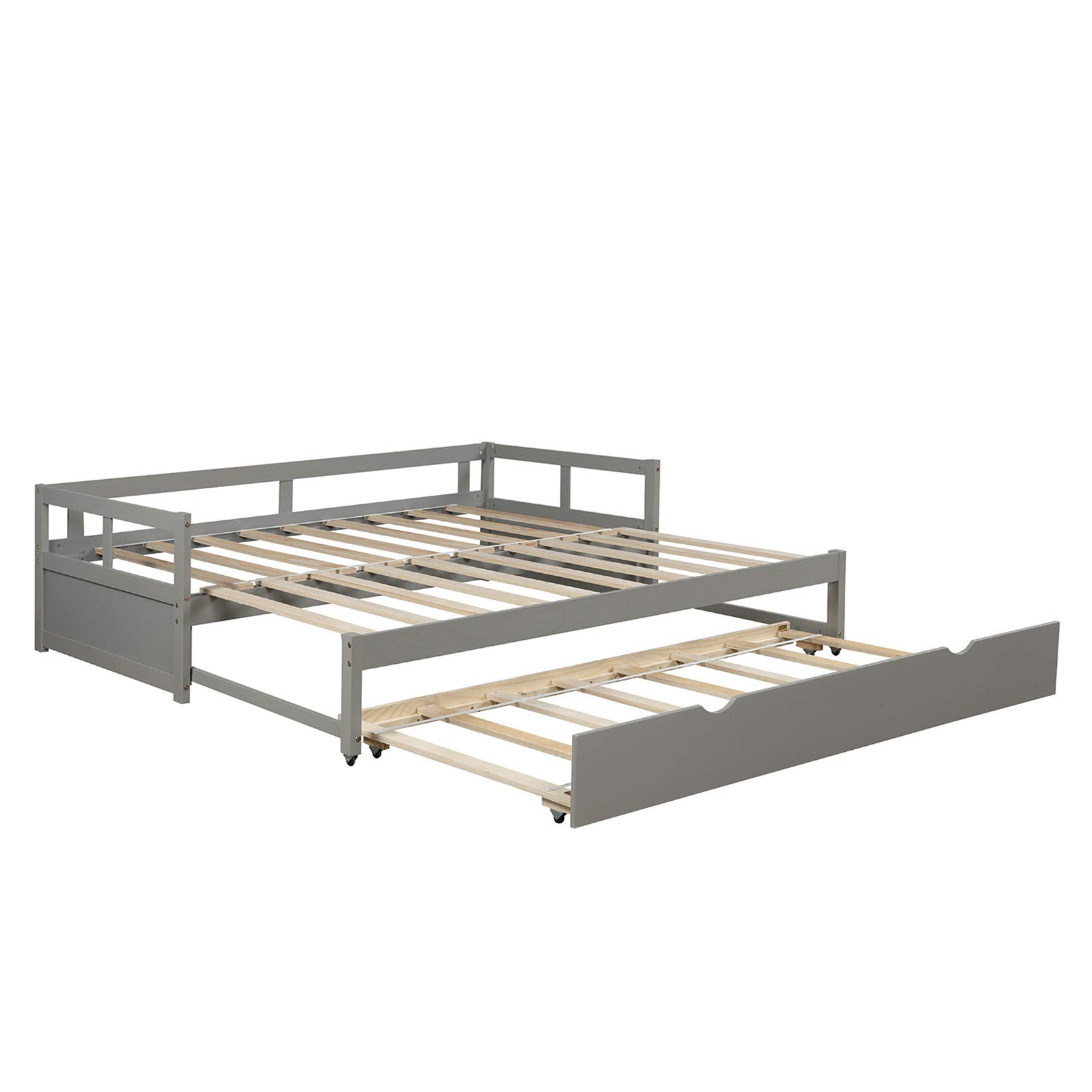 Twin to King Daybed with Trundle - Wooden Extendable Sofa Bed for Bedroom & Living Room - Space Saving Gray Daybed (Perfect for Guest Rooms, Small Apartments & Multi-Purpose Spaces)