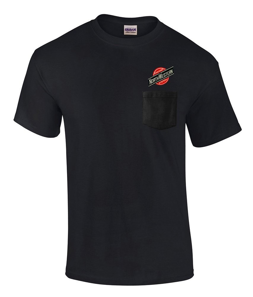 Chicago & Northwestern Embroidered Pocket Tee - Vintage Railroad Crewneck T-Shirt for Men & Women | Casual Wear, Road Trip Outfits & Railroad Enthusiast Gifts