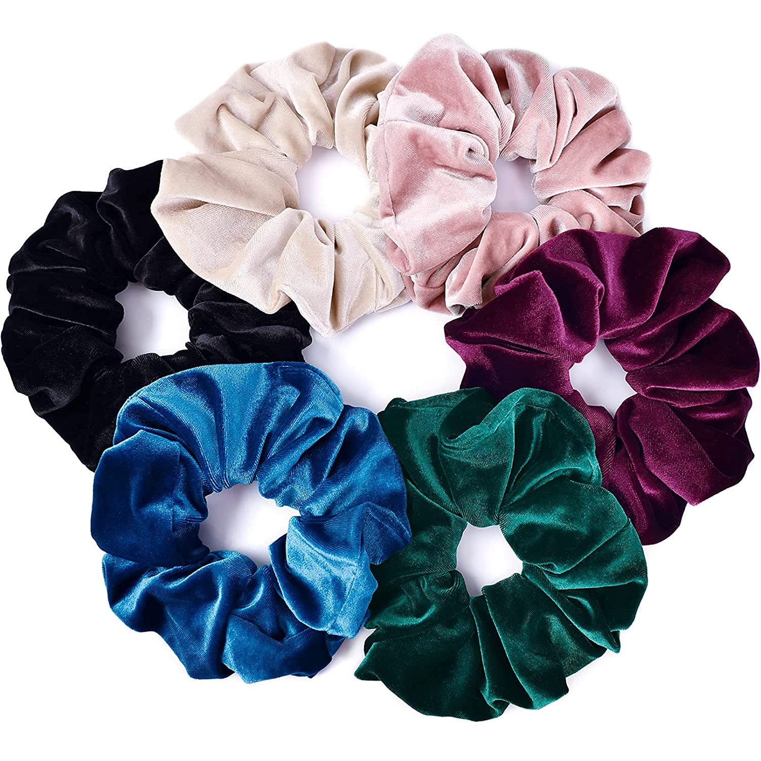 ALIBA COLLECTION Velvet Scrunchies for Women - 6 Pack Neutral Hair Ties, Thick Elastic Ponytail Holders, Soft Hair Bands for Women & Girls | Perfect for Work, Gym, Travel & Everyday Use