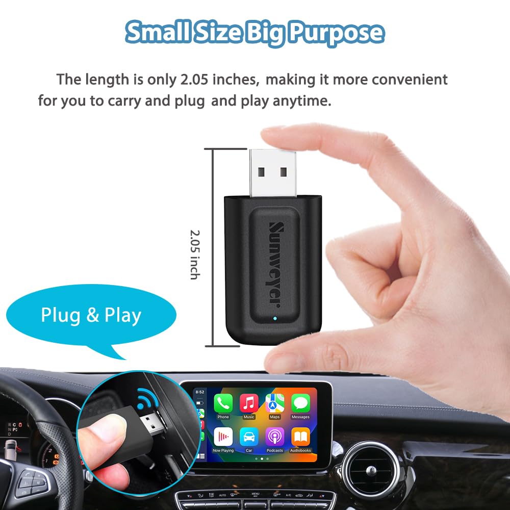 Sunweyer 2024 Wireless CarPlay & Android Auto Adapter - 2-in-1 Auto Connect Box with Online Updates | Wired to Wireless Converter for Cars 2015+ & iPhone iOS 10+ | Perfect for Commuting, Road Trips & Hands-Free Navigation