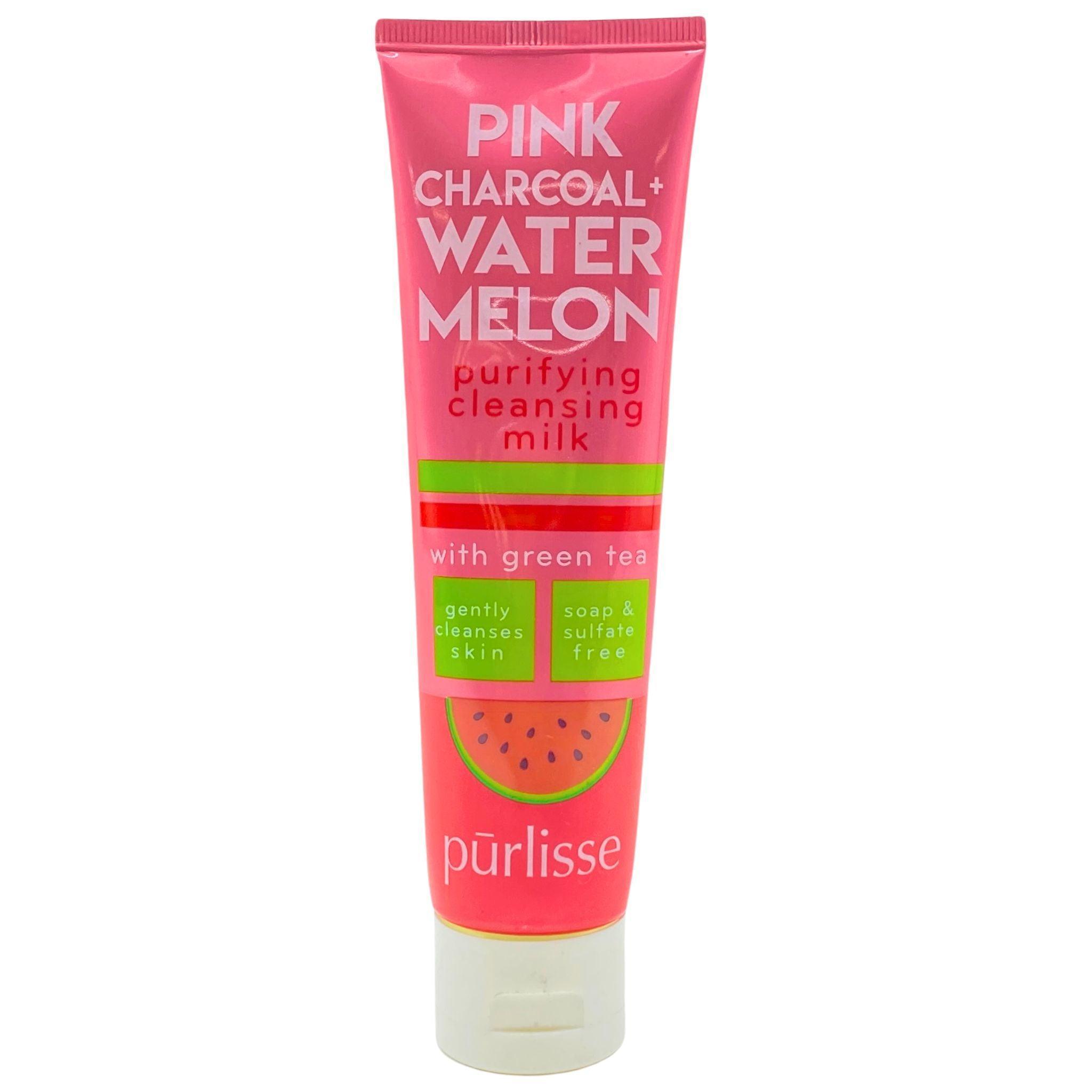 Purlisse Pink Charcoal + Watermelon Purifying Cleansing Milk 3.4oz (55 Pcs) - Deep Pore Cleanser for Oily & Acne-Prone Skin - Daily Face Wash for Clear & Glowing Complexion - Perfect for Morning & Night Skincare Routine