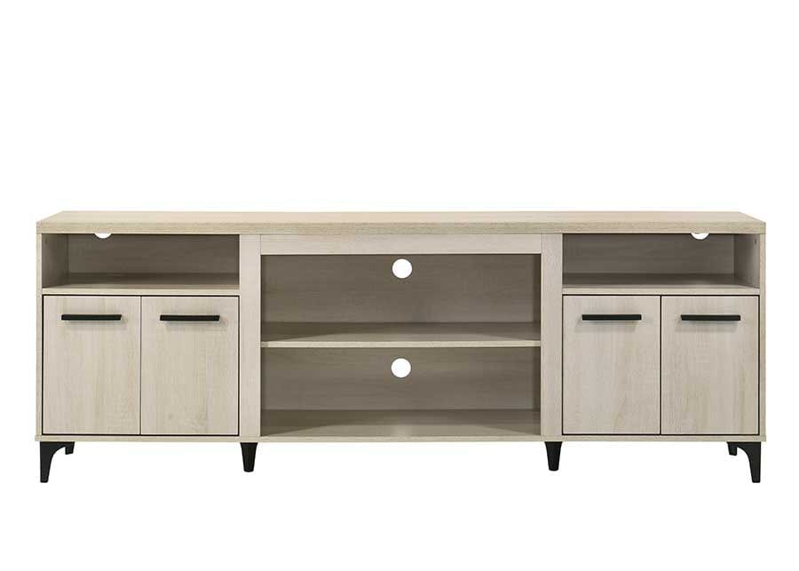 Evander 70W Oak Finish 4 Door TV Stand for Living Room - Solid Wood Entertainment Center with Storage for Flat Screen TVs up to 65