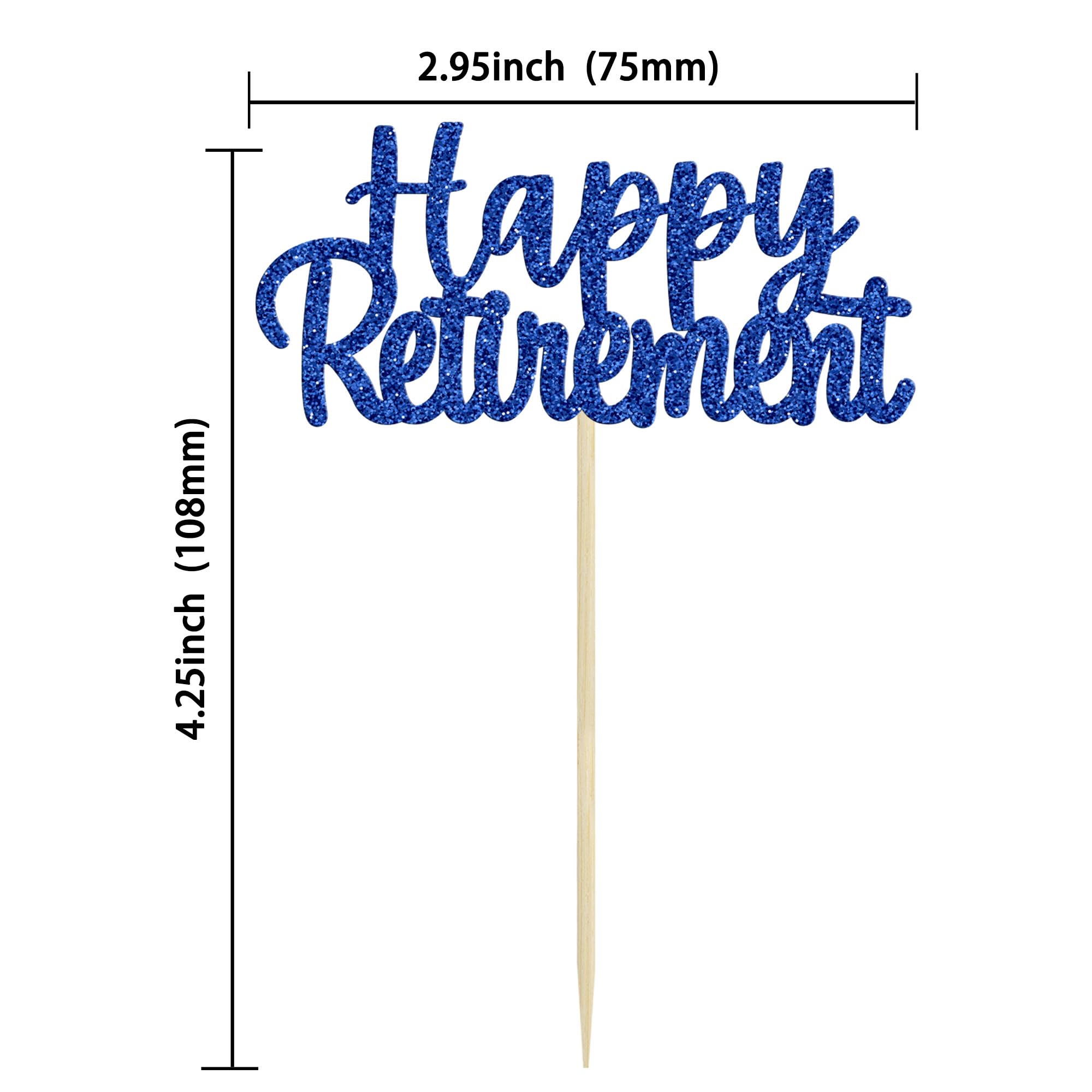 36 Pack Happy Retirement Cupcake Toppers - Blue Glitter Retired Cupcake Picks Decorations for Retirement Party, Birthday Cake Decor | Perfect for Retirement Celebrations, Office Farewell Parties & Themed Dessert Displays