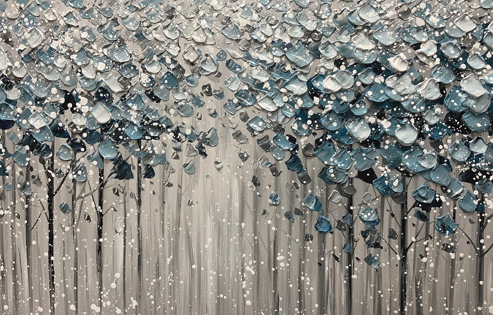 Yotree 24x48 Inch Blue Forest 3D Oil Painting on Canvas - Heavy Texture Acrylic Wall Art, Wood Framed & Ready to Hang - Perfect for Living Room, Bedroom, or Office Decor