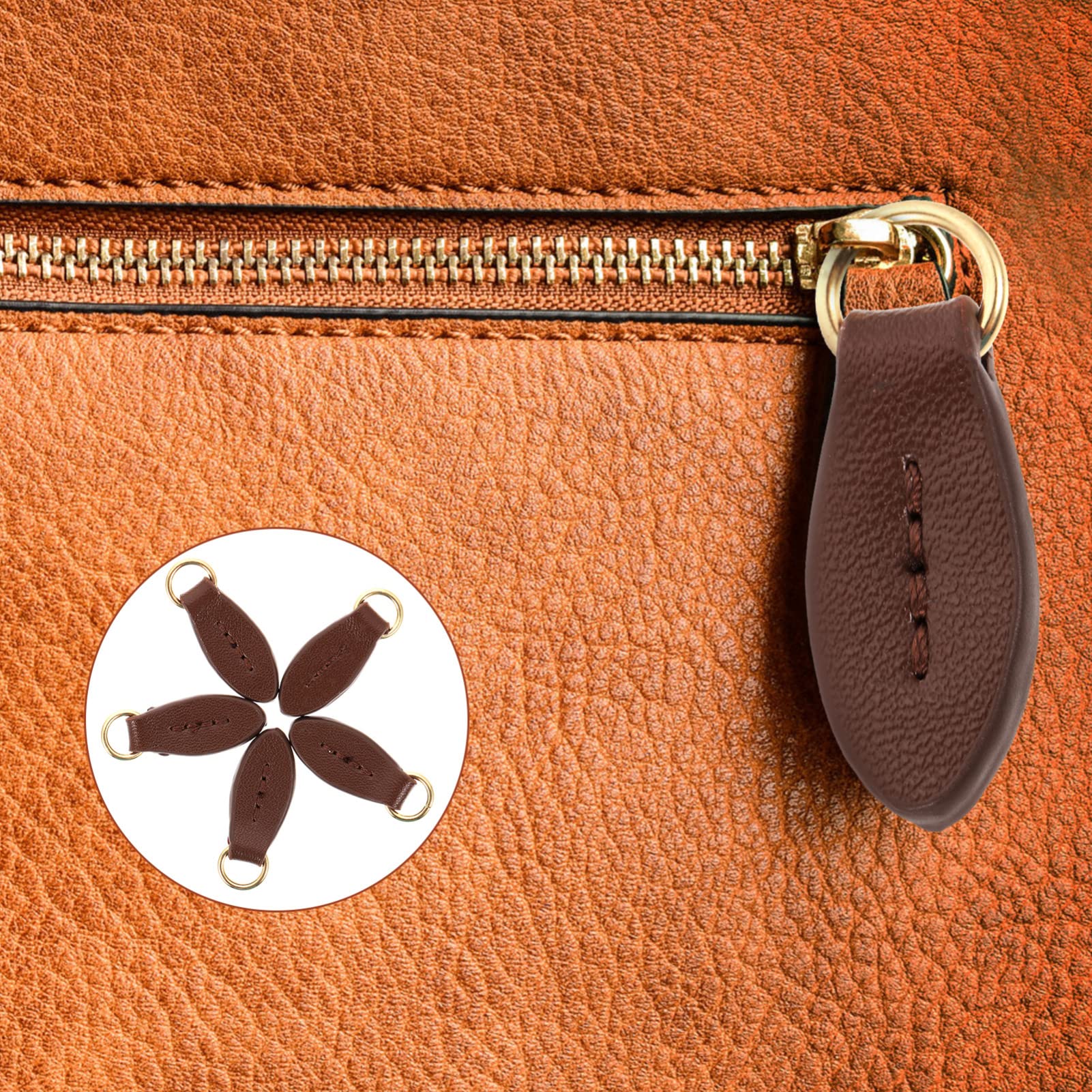SUPVOX 5Pcs Brown Leather Zipper Pulls - Replacement Leaf Zipper Heads for Handbags, Purses & Backpacks - Durable Bag Accessories for Fashion Upgrades & DIY Projects