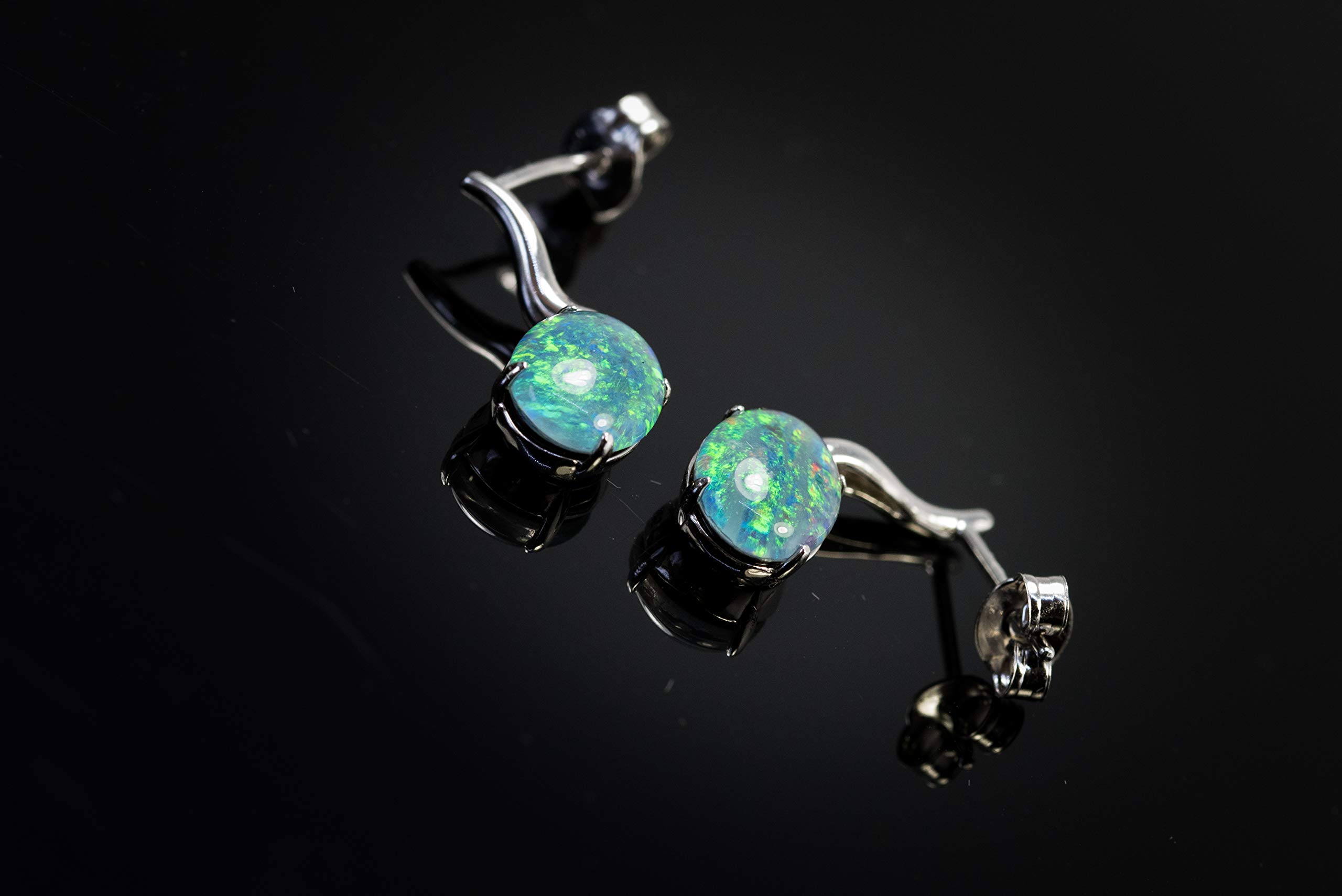 Genuine Australian Triplet Opal Earrings - Sterling Silver with White Gold Plating | Elegant Women's Jewelry for Weddings, Parties & Special Occasions