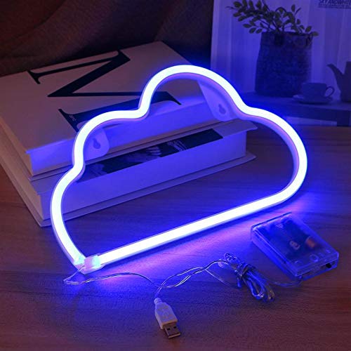 Cloud Neon Light Sign - Battery & USB Powered Wall Decor for Bedroom, Living Room, Party | Blue LED Night Light for Kids Room, Christmas & Birthday Gift - Perfect for Home Decor, Nursery Lighting & Special Occasions