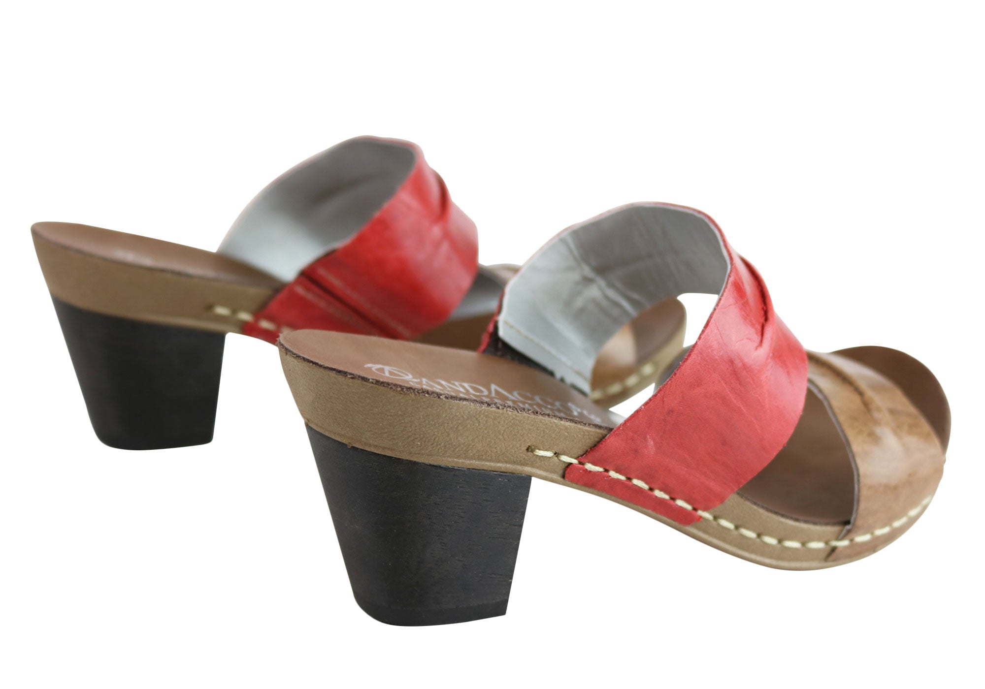 Andacco Vincenza Women's Leather Mid Heel Sandals Slides - Comfortable Brazilian Made Shoes for Casual Outings & Summer Weddings