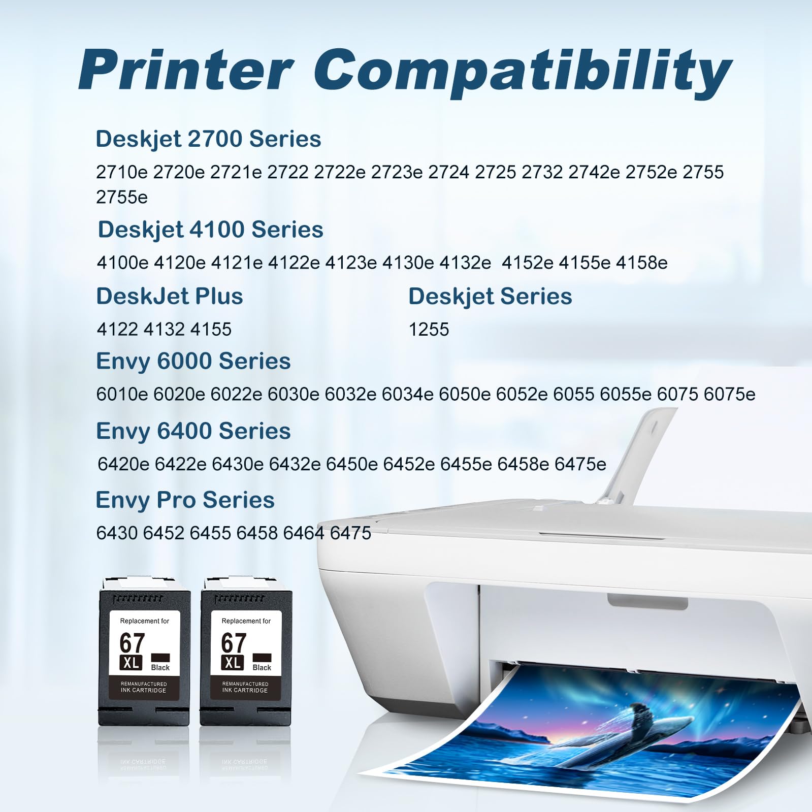 HP 67XL Black Ink Cartridge Combo Pack (2-Pack) - Replacement for HP 67 & 67XL - Compatible with DeskJet 2700e, 2755e, 2734e, Envy 6055e, 6400, 6000, Pro 6452, 6458 Printers - High Yield Printing for Home & Office Use