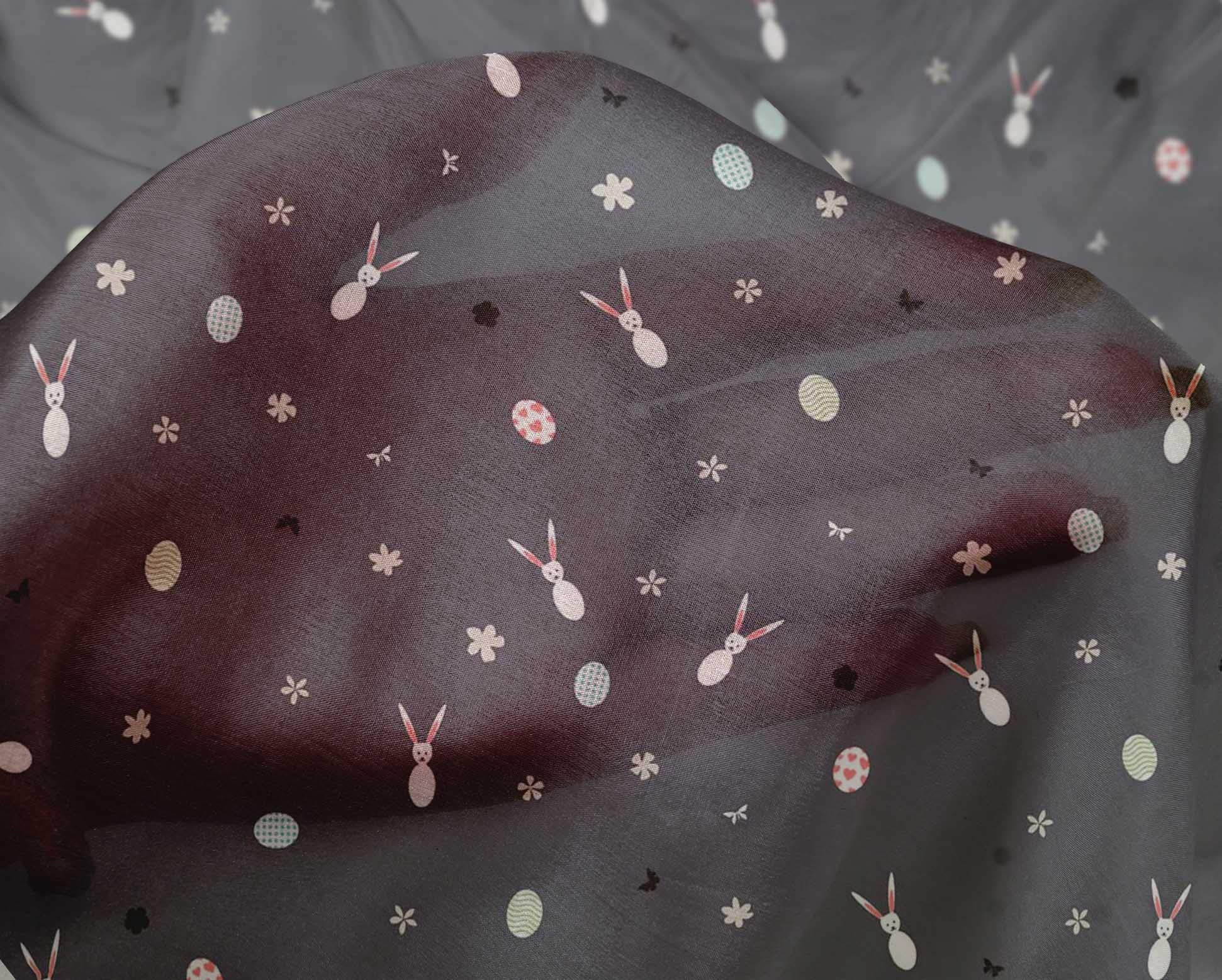 oneOone Silk Tabby Fabric Easter Egg - Floral & Rabbit Animal Decor Printed BTY 42 Inch Wide - Perfect for Easter Decorations, Spring Home Decor, and DIY Craft Projects