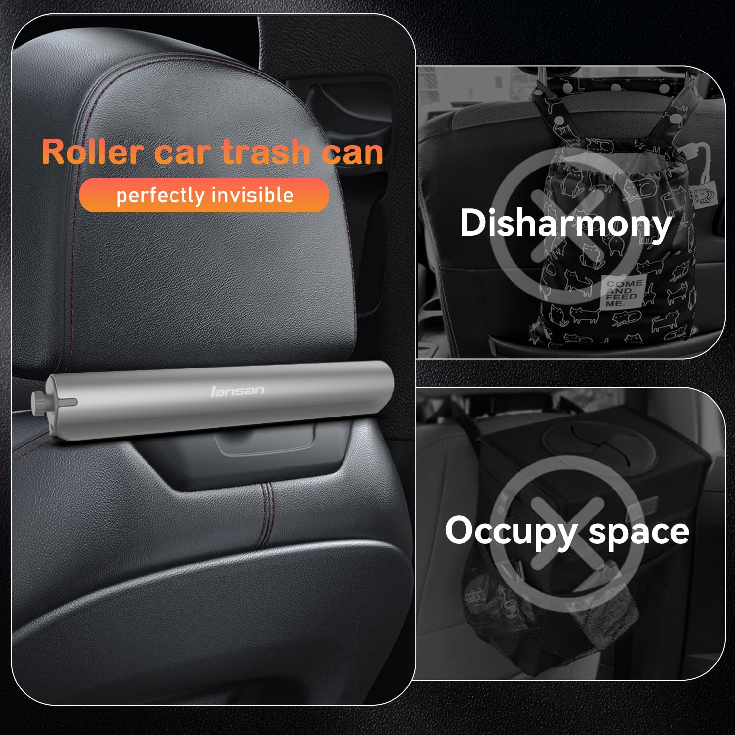 Waterproof Hanging Car Trash Can with 42pcs Trash Bags - Roller Type Back Seat Garbage Bin for Travel, Camping, Office & Kitchen Use | Multi-Purpose Vehicle Organizer (Grey)