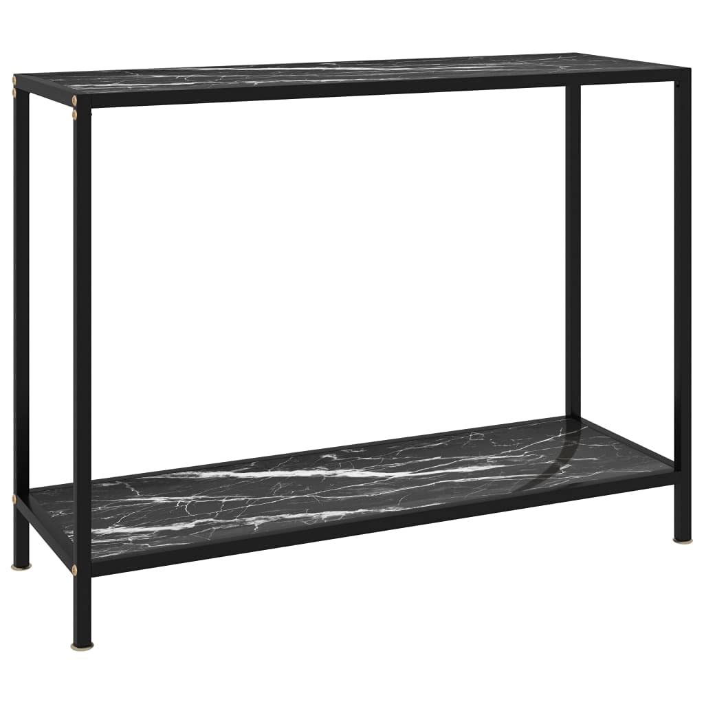 Modern Black Console Table with Tempered Glass & Marble Top - 39.4