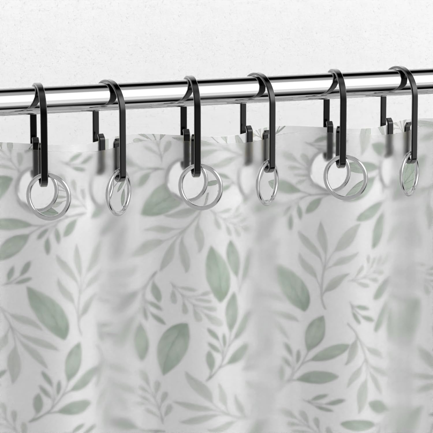 12-Pack Black Double-Sided Shower Curtain Hooks - Rustproof Smooth Sliding Anti-Drop Rings for Inside Shower - Perfect for Bathroom, Hotel & Dorm Use