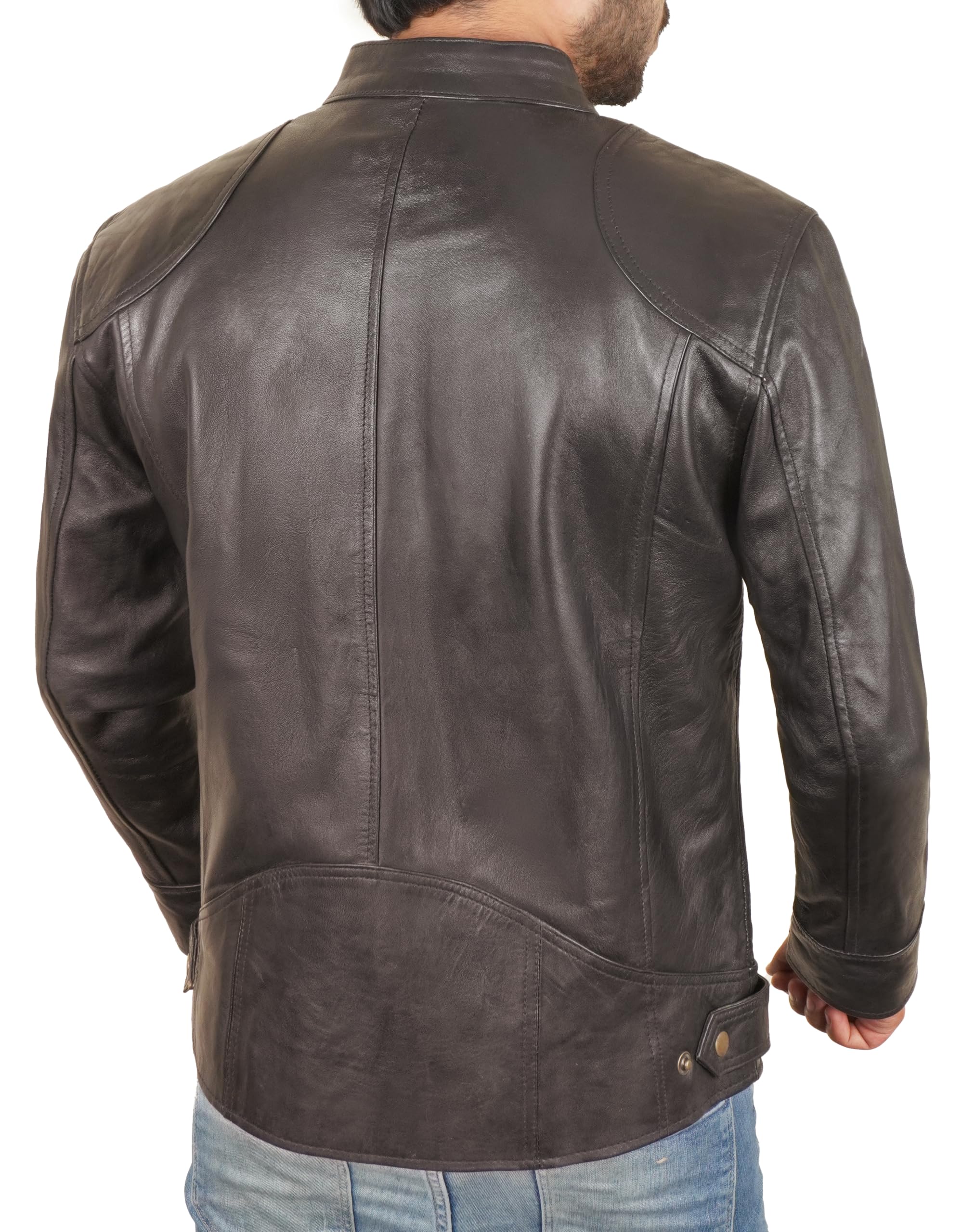Genuine Lambskin Leather Jacket for Men - Classic Motorcycle Style Biker Jacket with Snap Tab Collar | Perfect for Casual Wear, Motorcycle Riding & Night Out